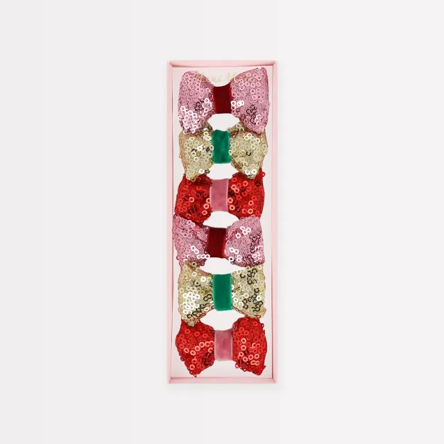 Meri Meri Sequin & Velvet set 6 clip capelli fiocco