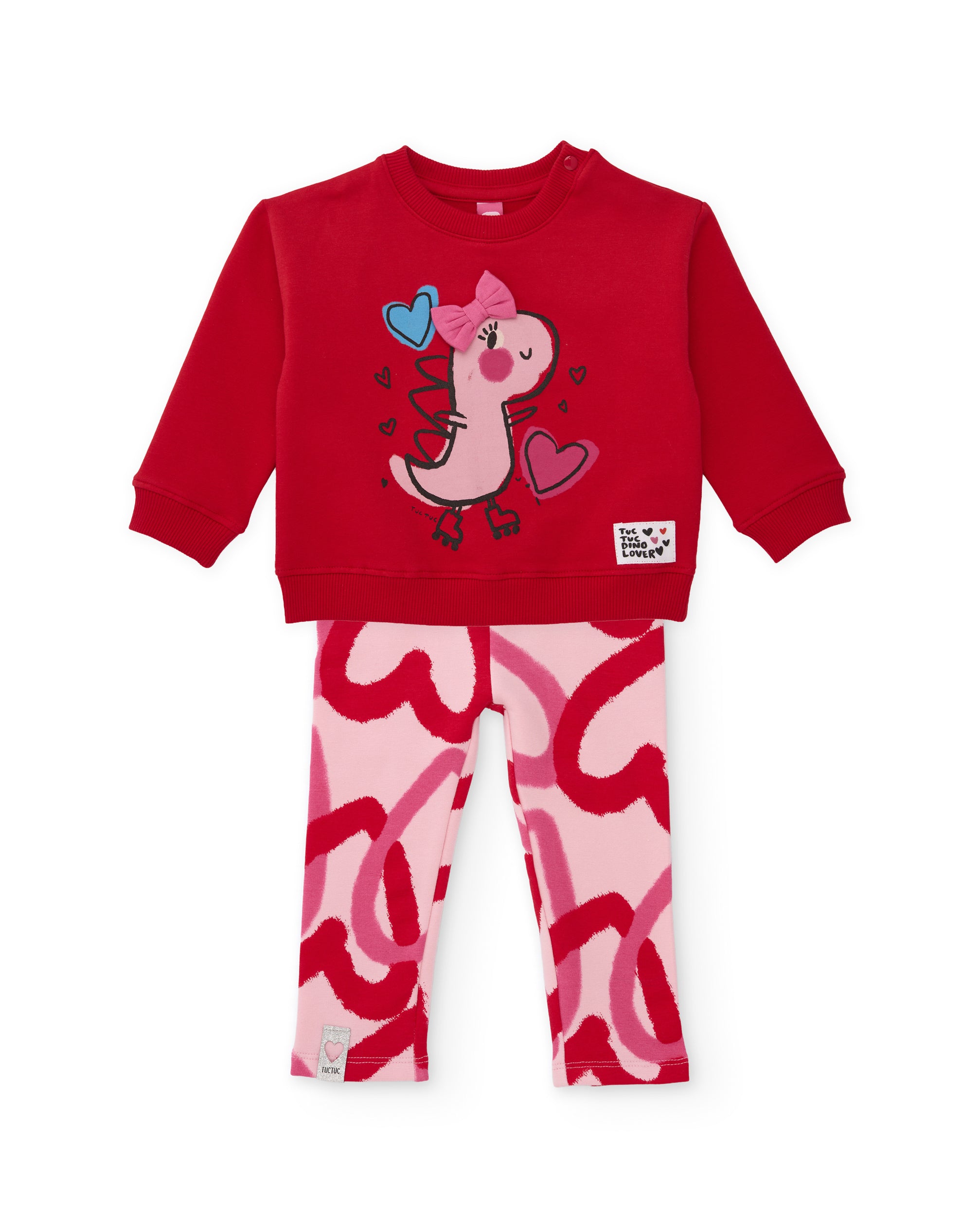 Tuc Tuc Dino Roll tuta felpata bambina rossa dinosauro cuori