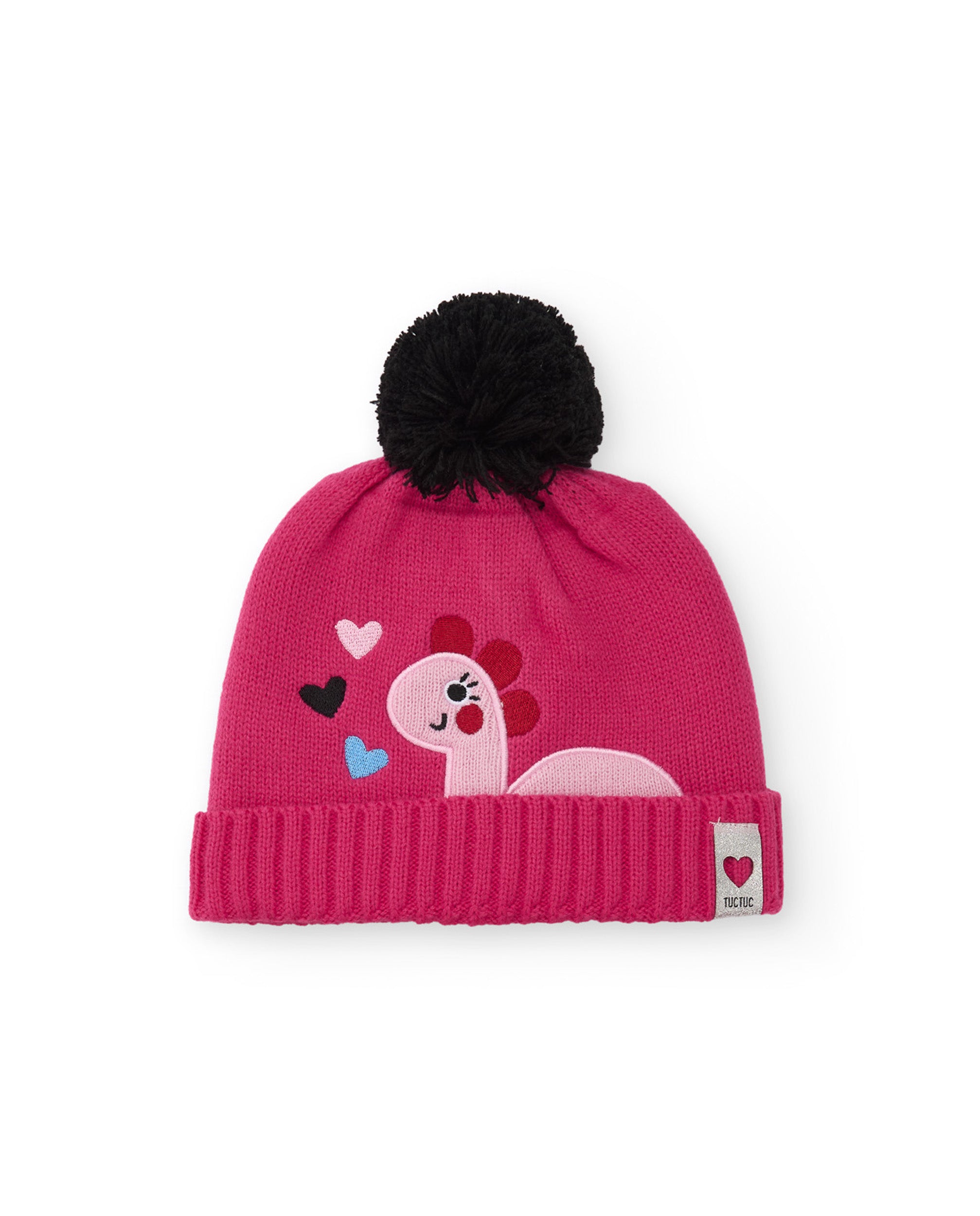Tuc tuc berretta bambina dino fucsia con pon pon