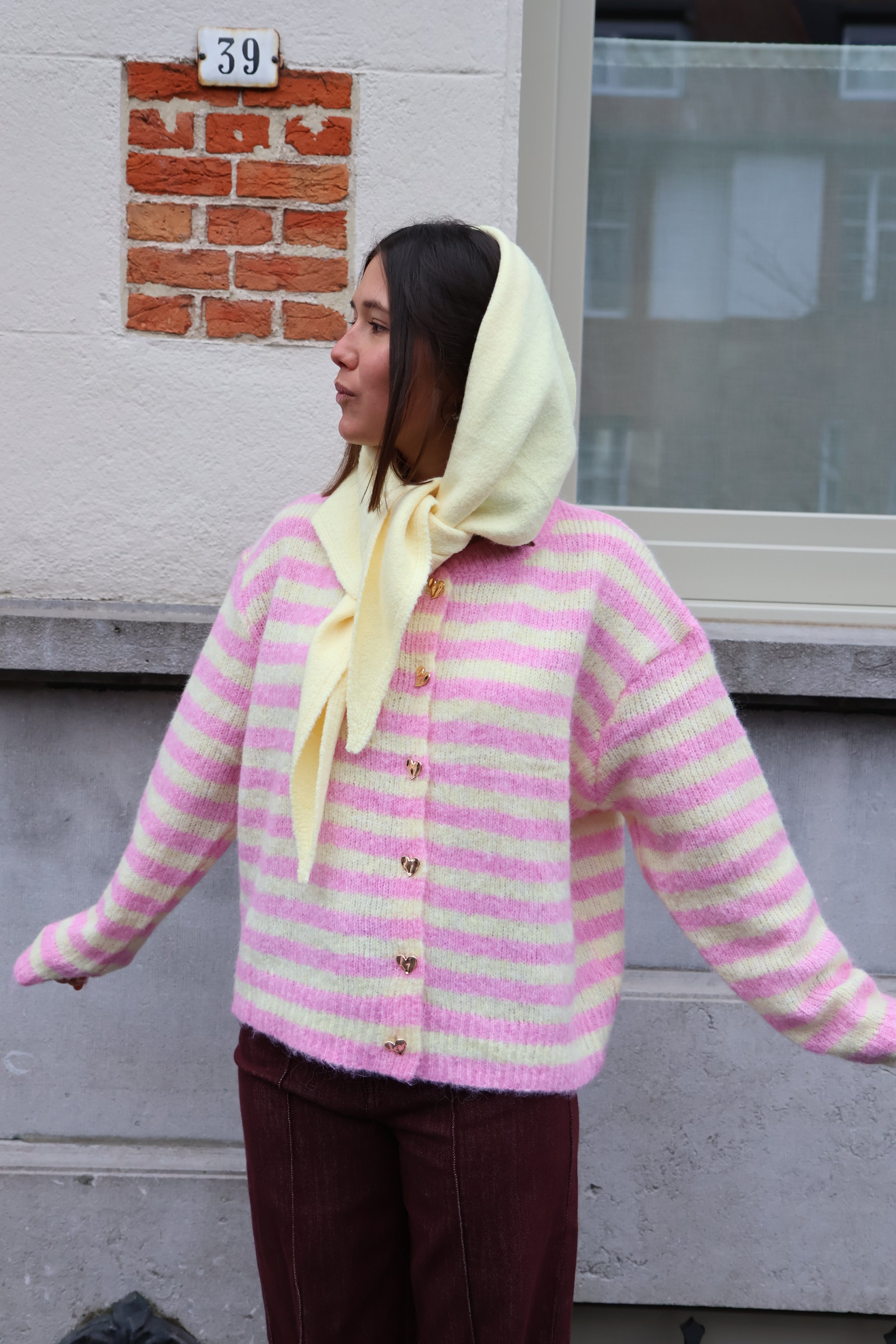 Ella and Rapha Striped cardigan giallo burro rosa
