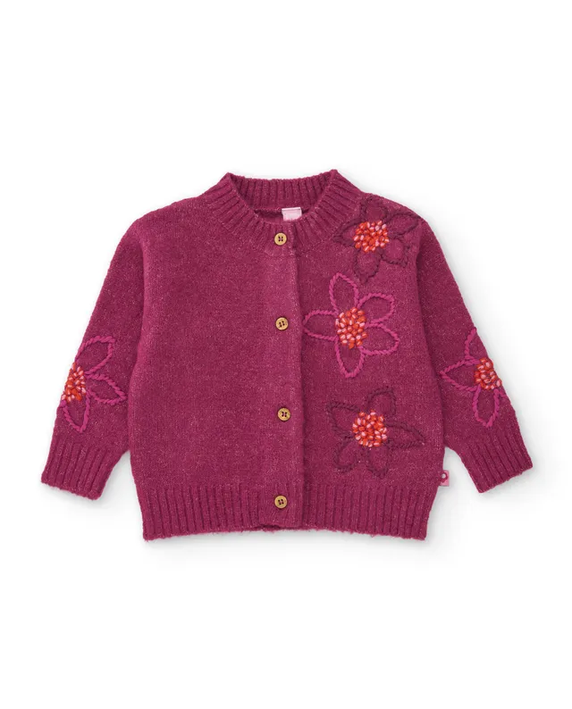 Tuc Tuc cardigan bambina viola ricamo fiori incrociato