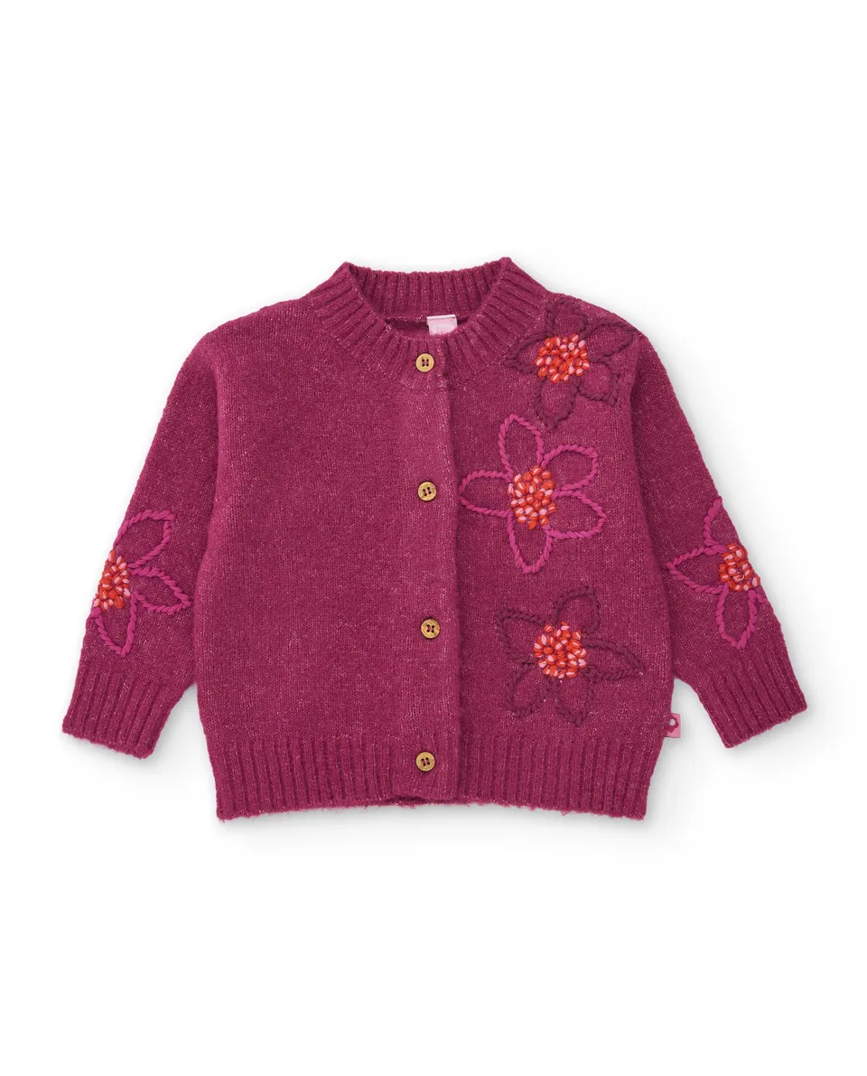 Tuc Tuc cardigan bambina viola ricamo fiori incrociato