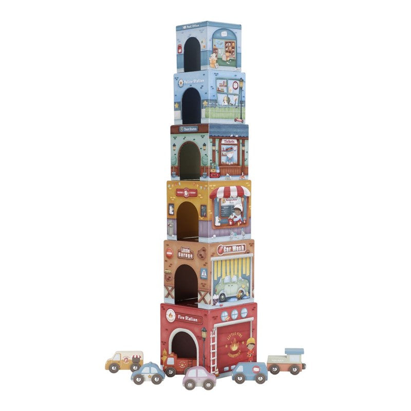 Little Dutch torre impilabile cubi cartone macchinine 6 pezzi