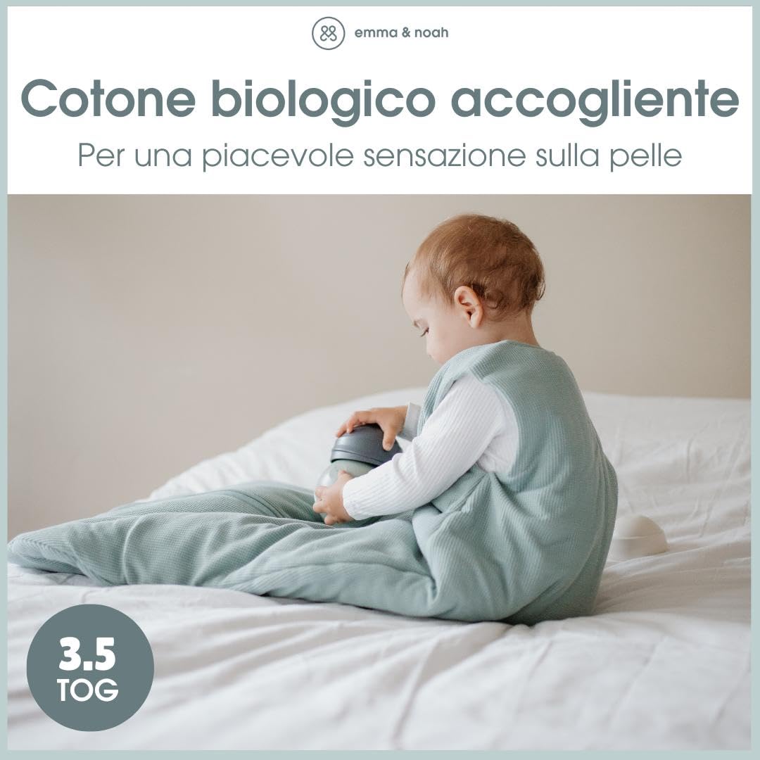 emma & noah Sacco nanna 3,5 TOG Essential Mint 70 cm cotone bio