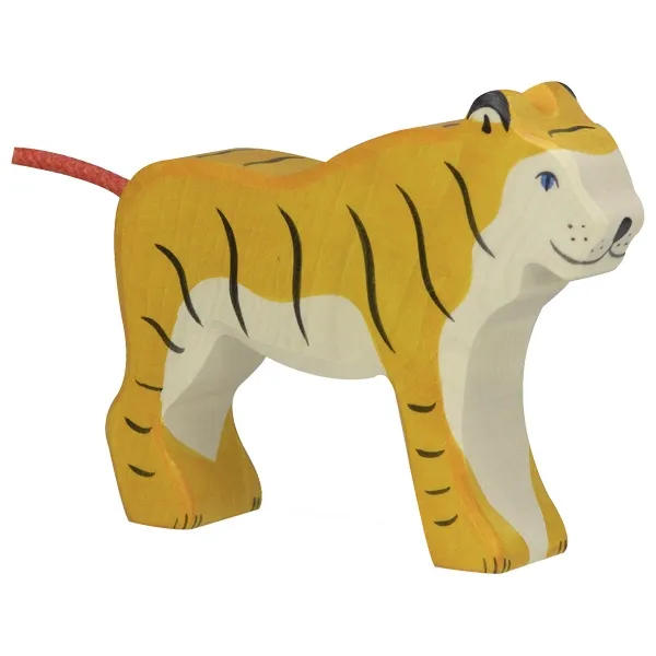 Holztiger Tigre in piedi figura in legno dipinta a mano