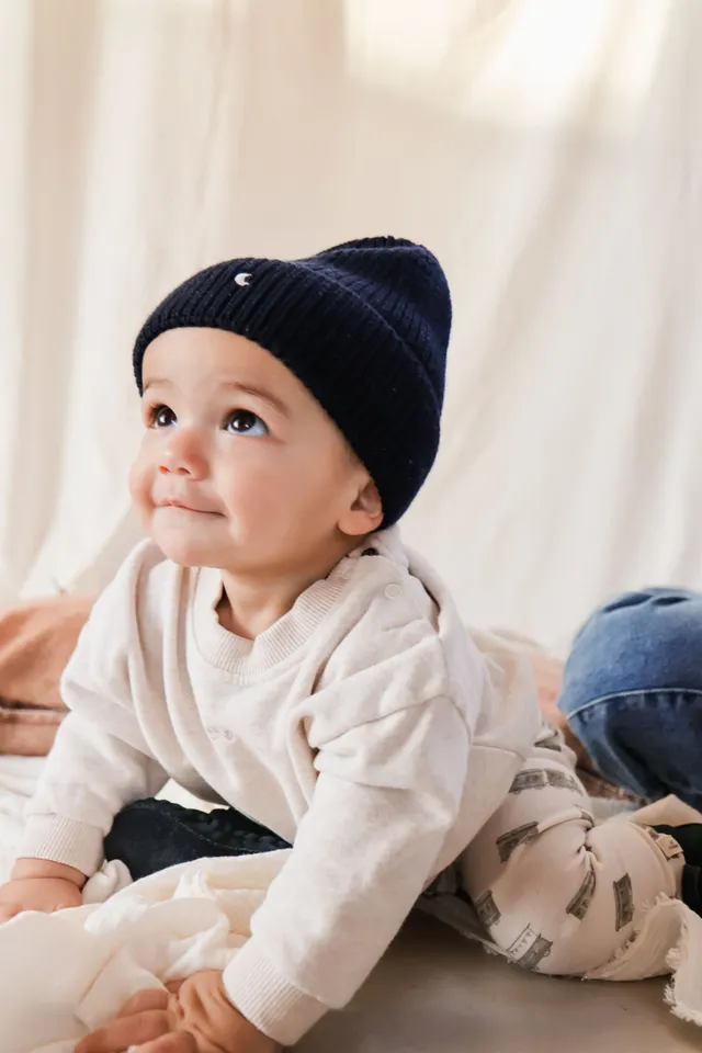Ella and Rapha Moon cuffia blu notte lana bimbi