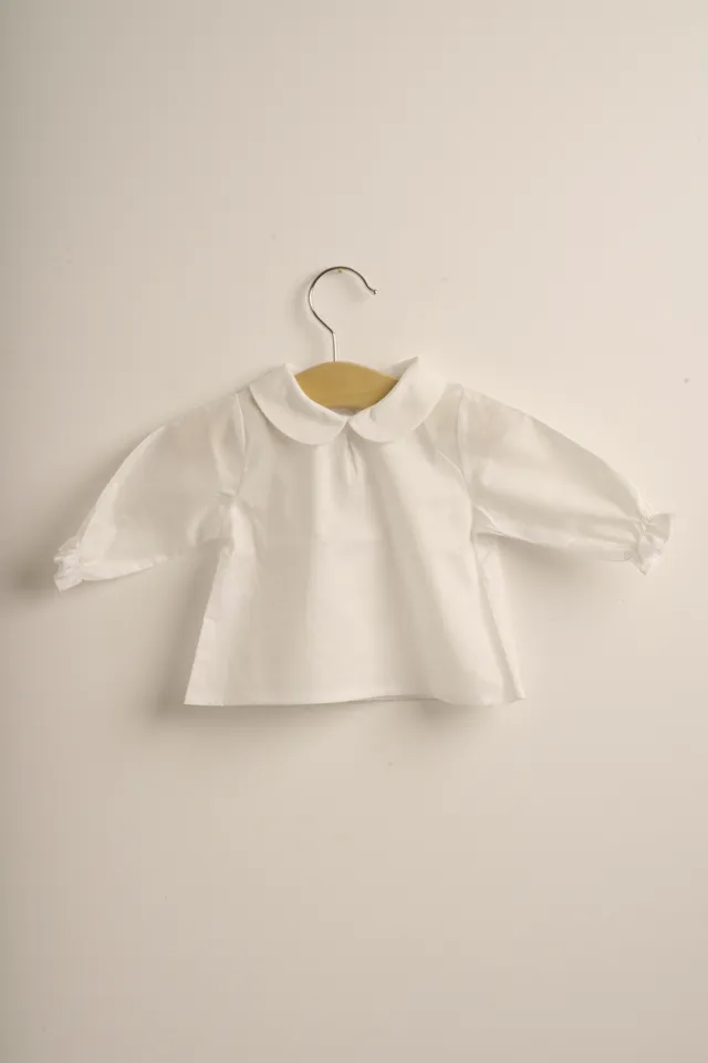 Mebi blusa neonata manica lunga collo tondo bianca cotone