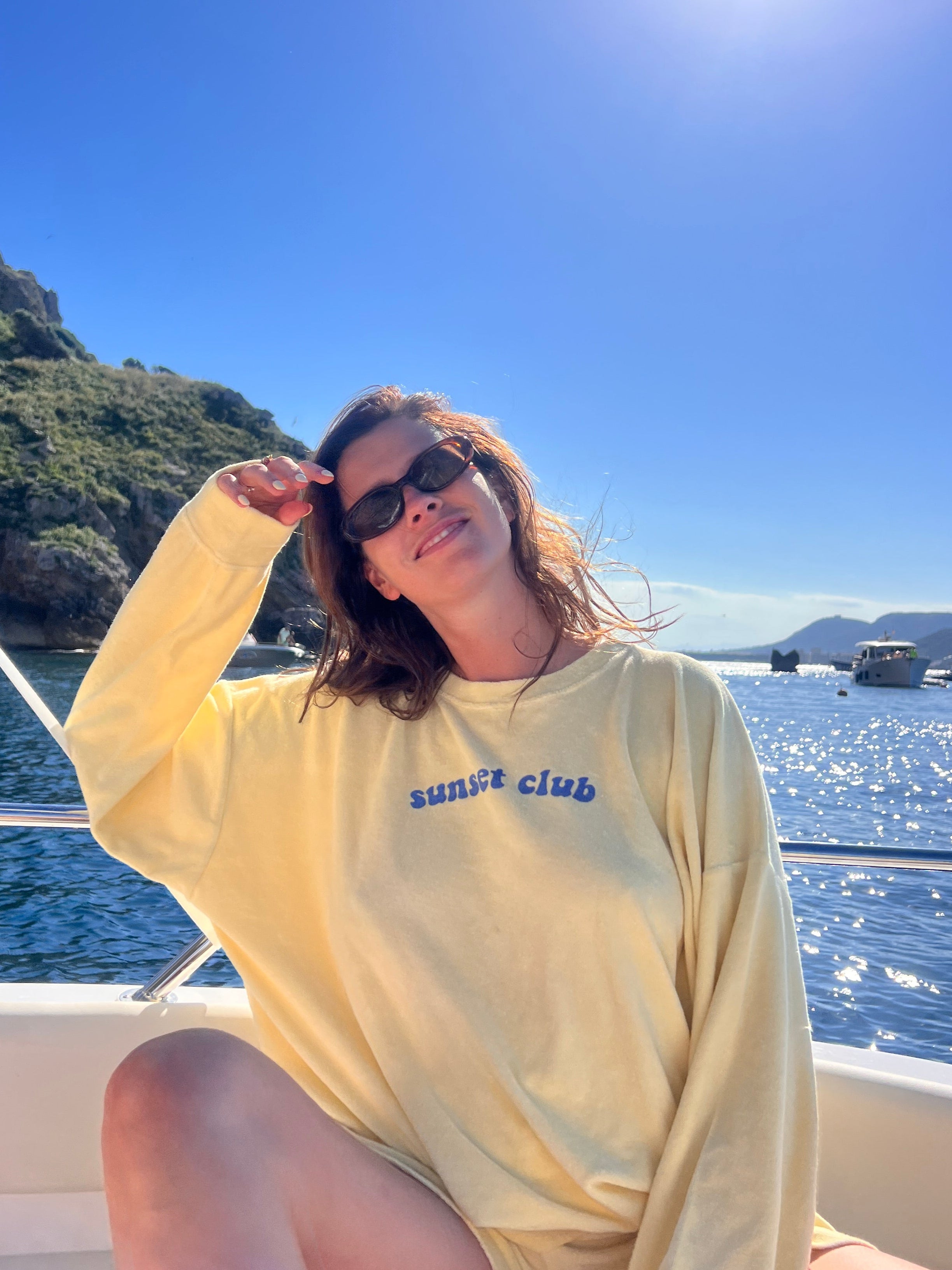 Ella and Rapha Sunset Club felpa gialla terry loose fit