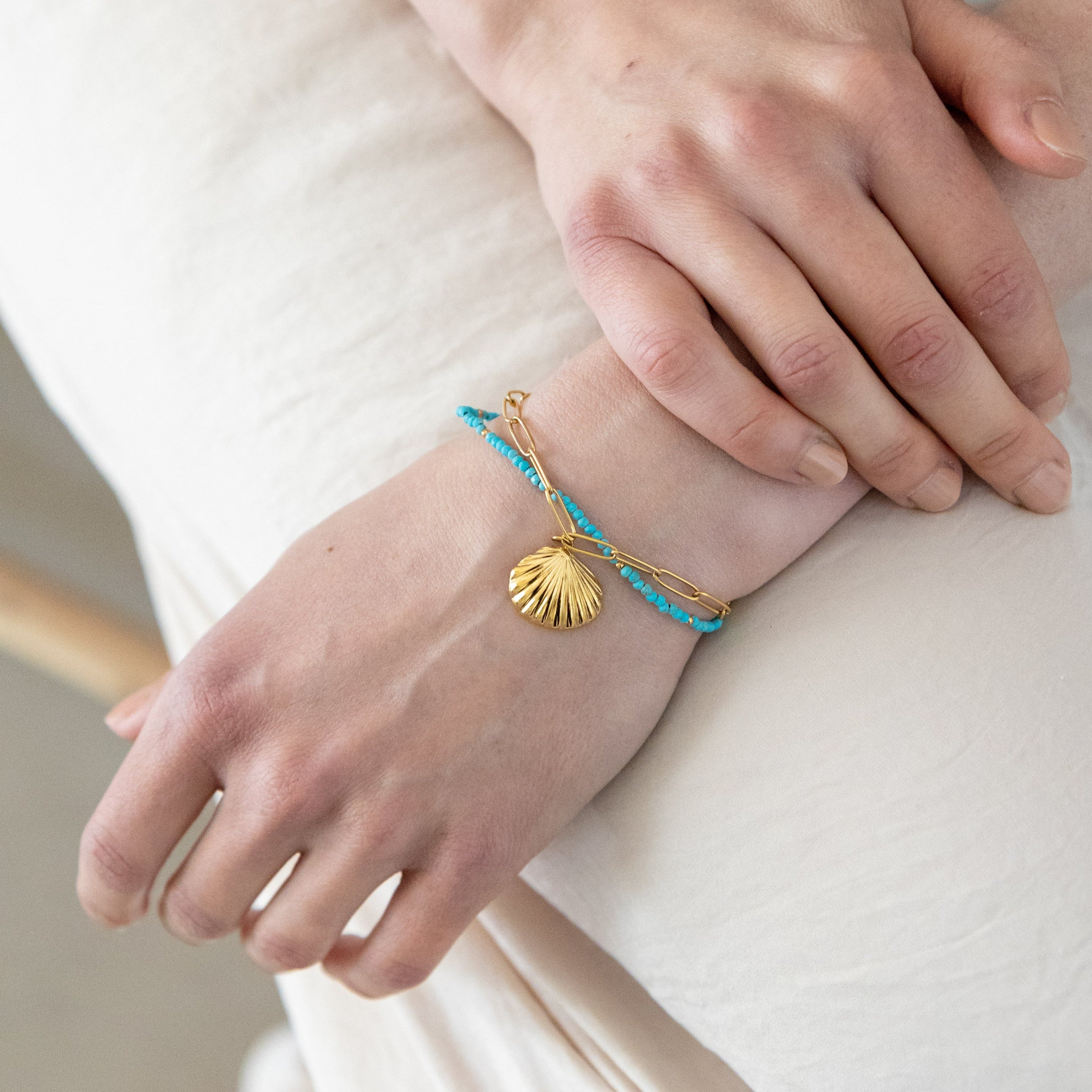 Ella and Rapha Double Pearls Shell bracciale oro conchiglia acciaio