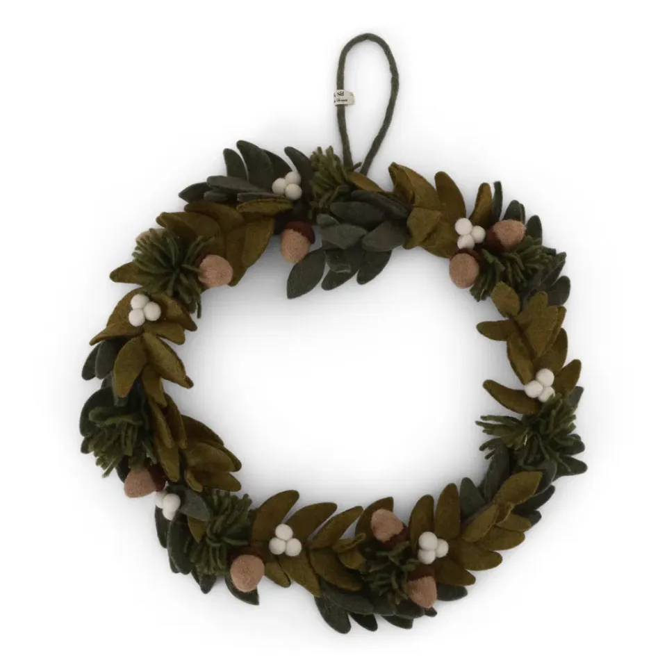 Gry & Sif ghirlanda feltro bacche e pigne 30 cm