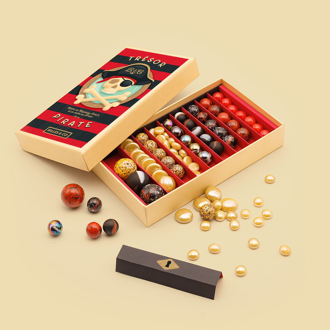 Billes & Co Pirate Treasure scatola biglie vetro 85 pezzi