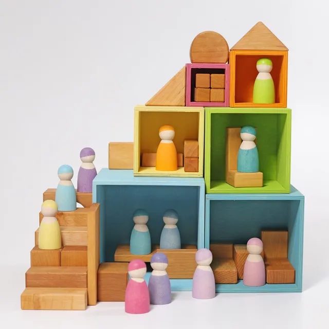 Grimm's Large Rainbow Pastel cubi impilabili 6 pezzi legno