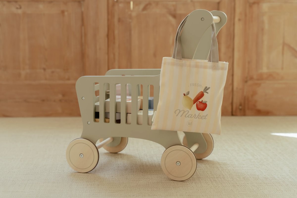 Little Dutch carrello spesa giocattolo legno con accessori
