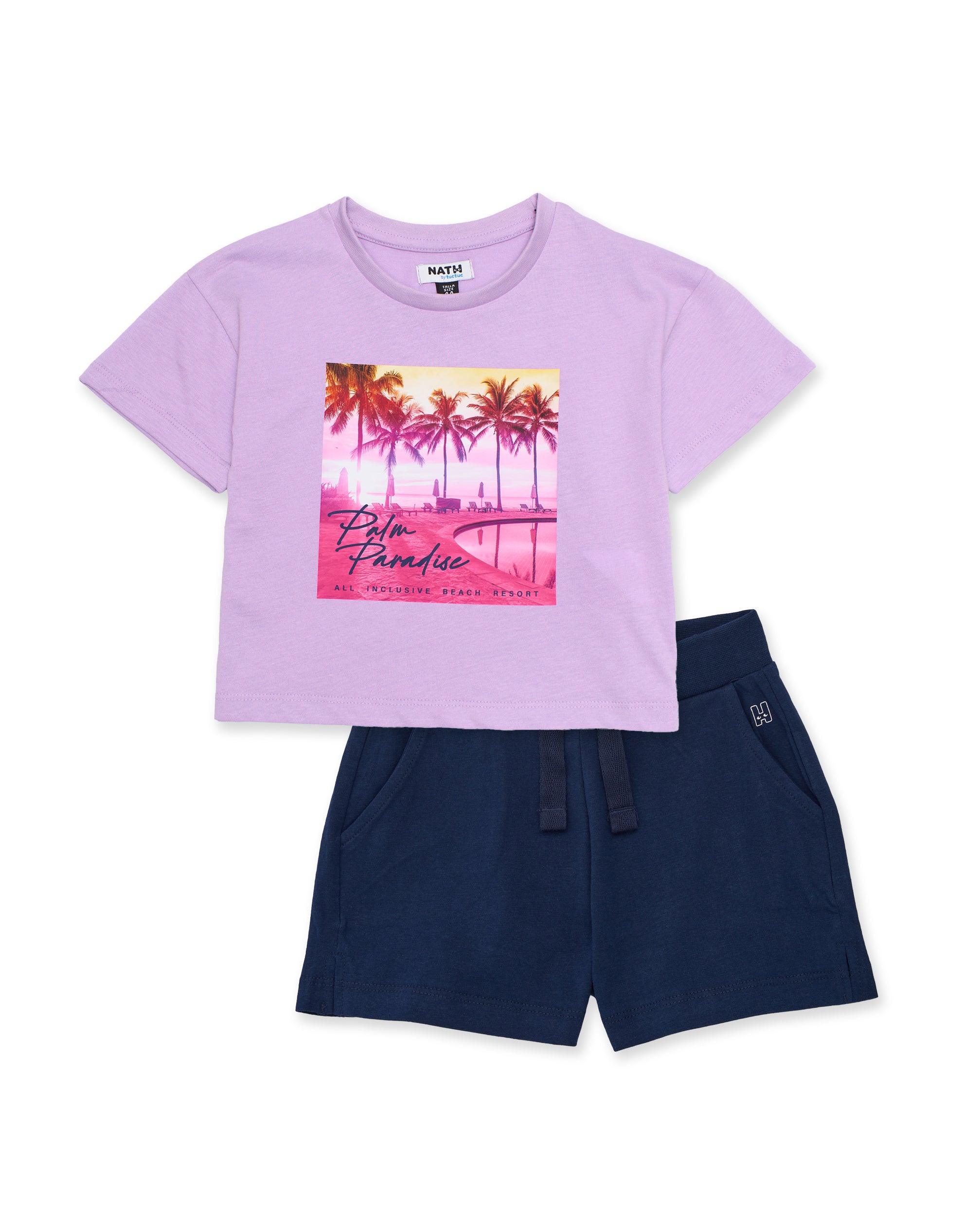 Tuc Tuc completo bambina lilla tropicale t-shirt+shorts