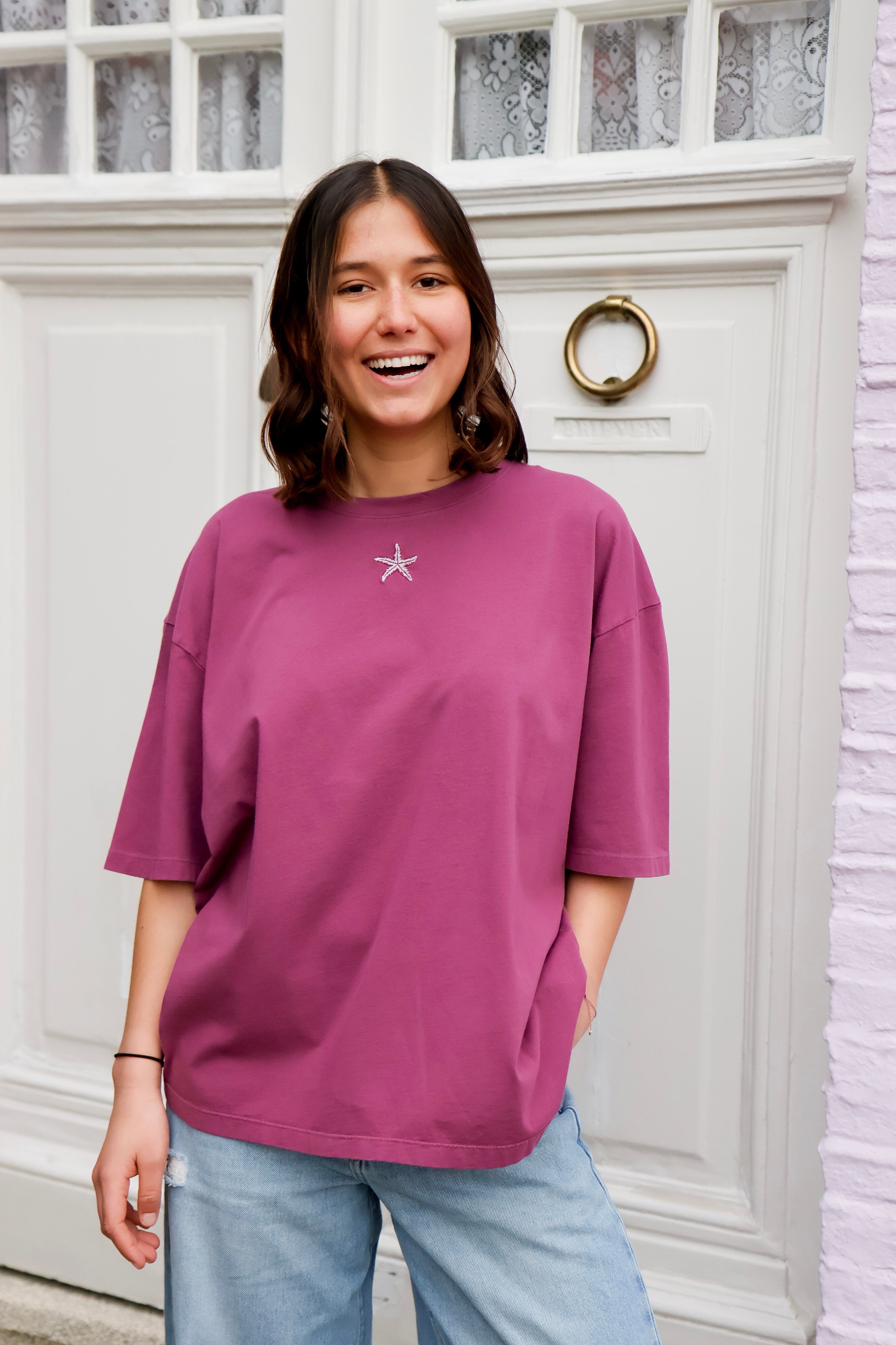 Ella and Rapha Starfish t-shirt viola cotone ricamata