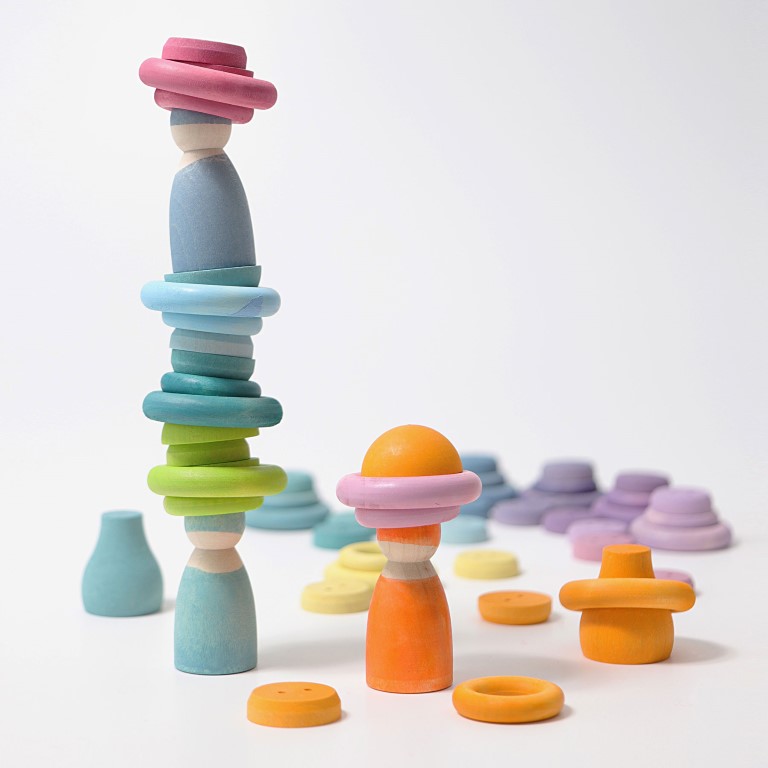 Grimm's Building Rings Rainbow Pastel anelli legno 24 pezzi