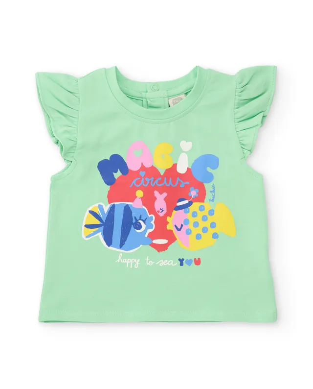Tuc tuc maglietta bambina verde maniche volant jersey