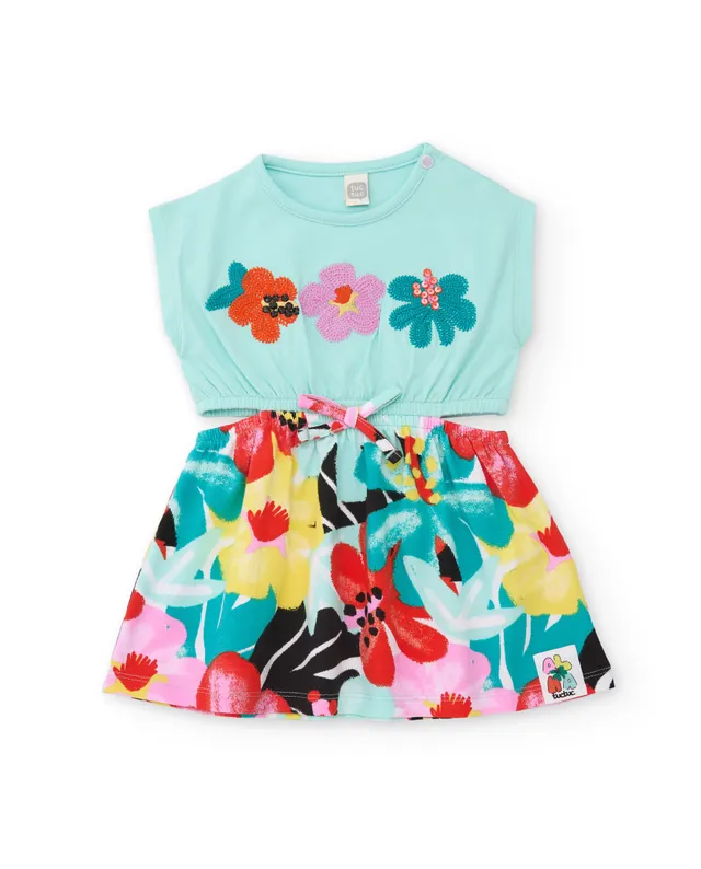 Tuc Tuc vestito bambina fiori ricamati turchese estivo
