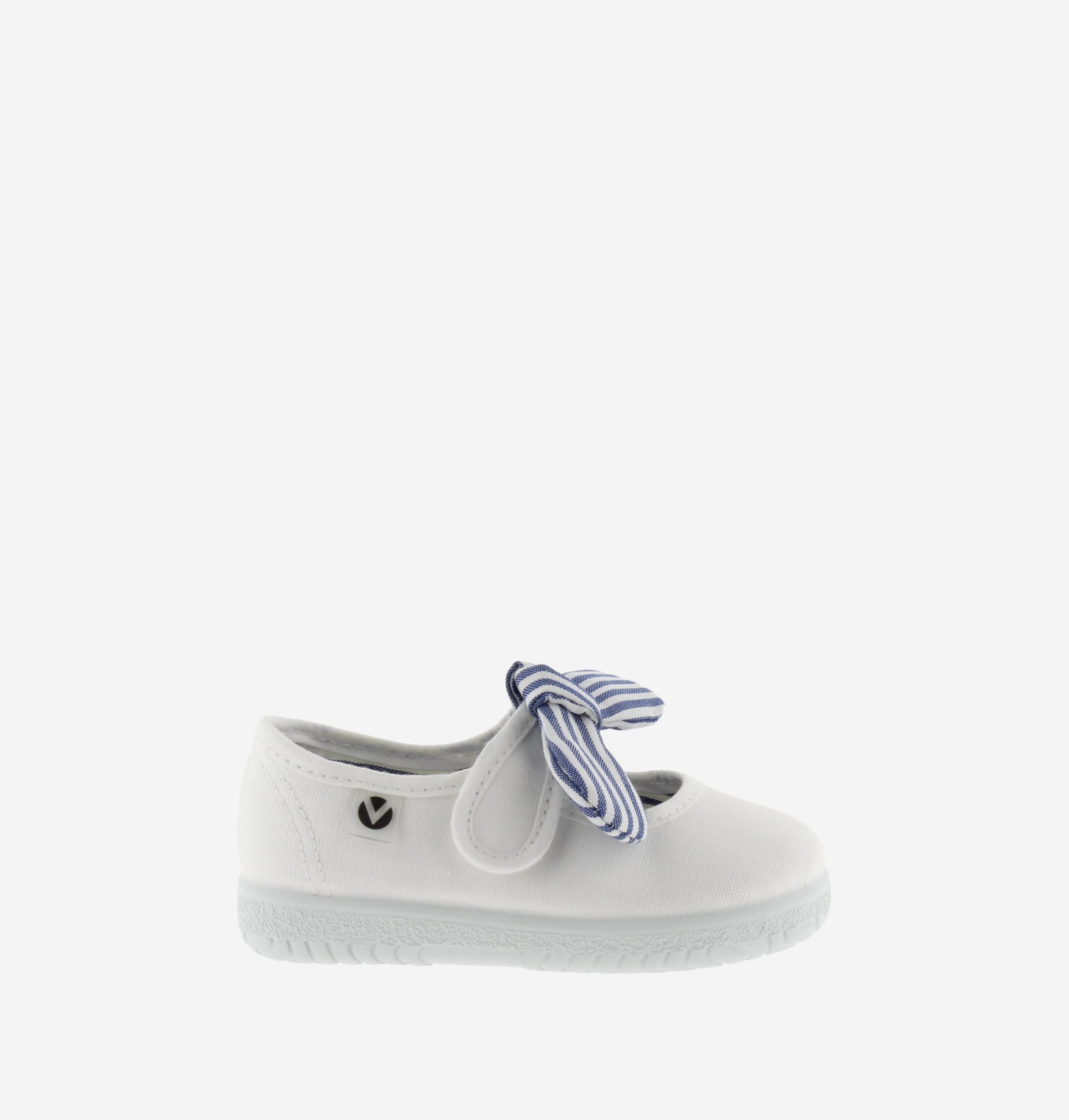 Victoria Dear World merceditas tela bimba bianco fiocco righe