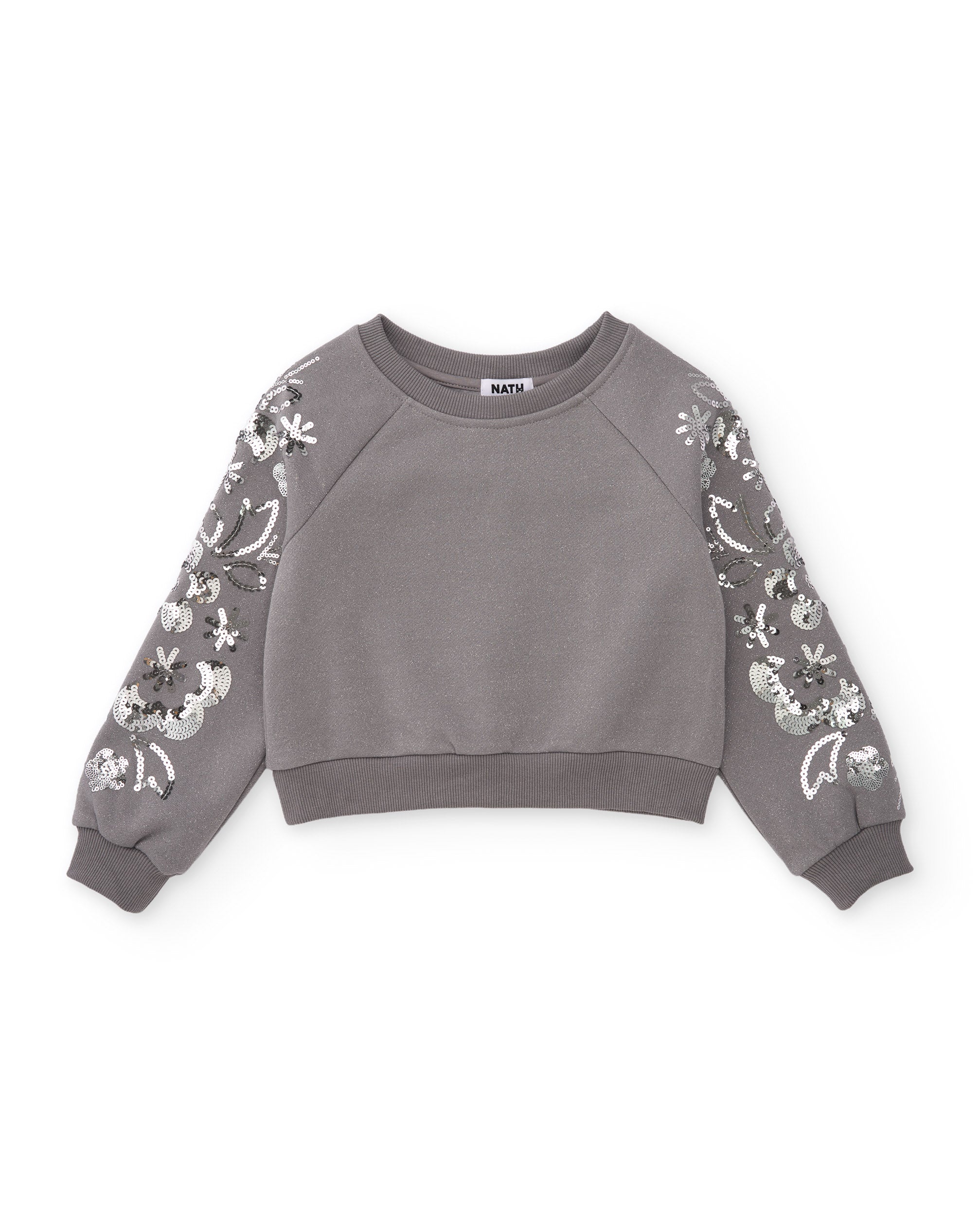 Tuc tuc Felpa bambina grigia con paillettes floreali
