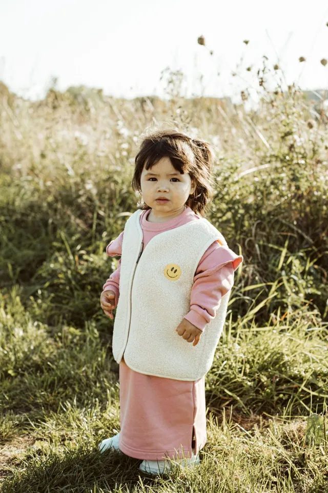 Ella and Rapha Teddy Smiley gilet bimbi ecru pile