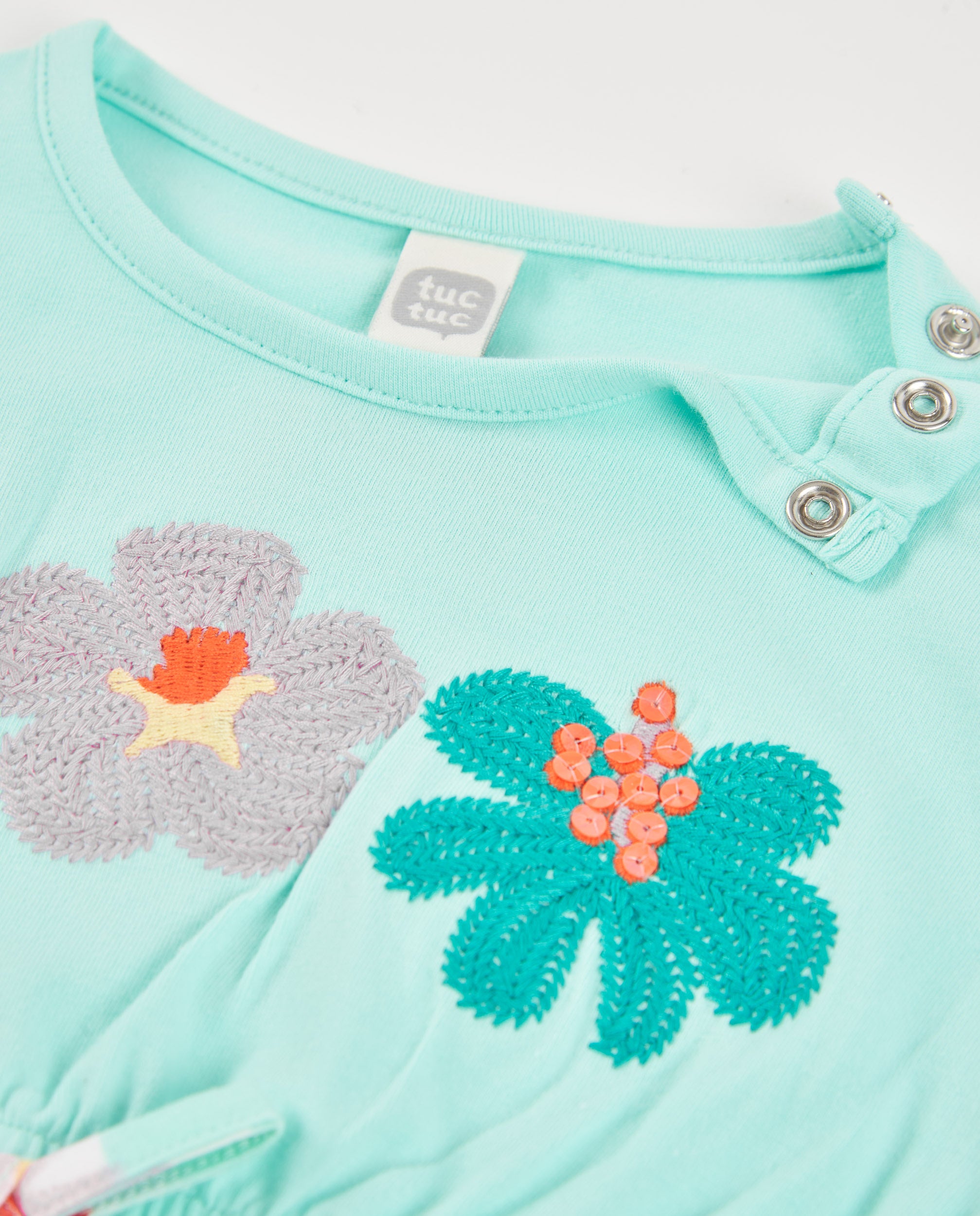 Tuc Tuc vestito bambina fiori ricamati turchese estivo
