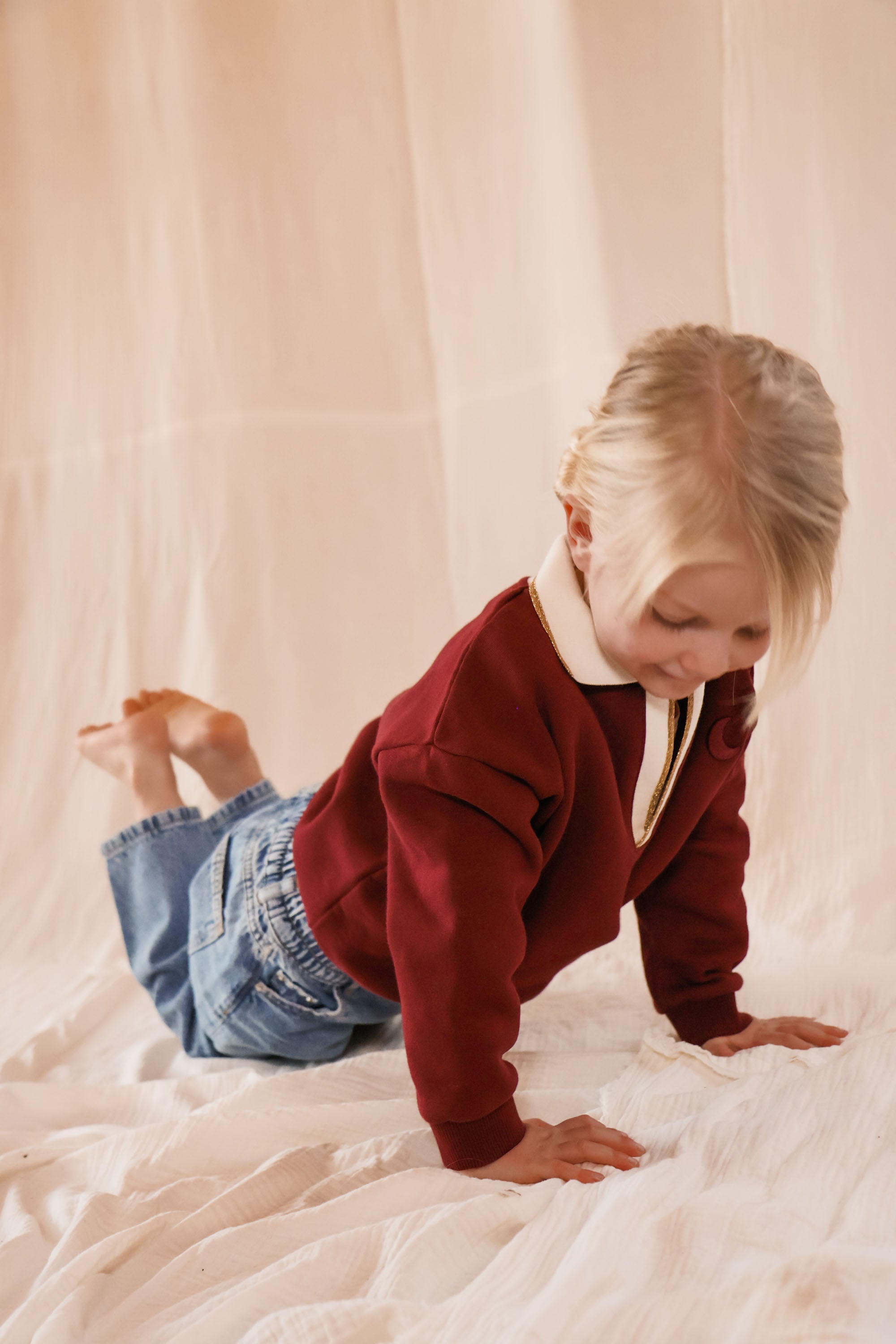 Ella and Rapha Moon felpa polo bordeaux bambina in cotone