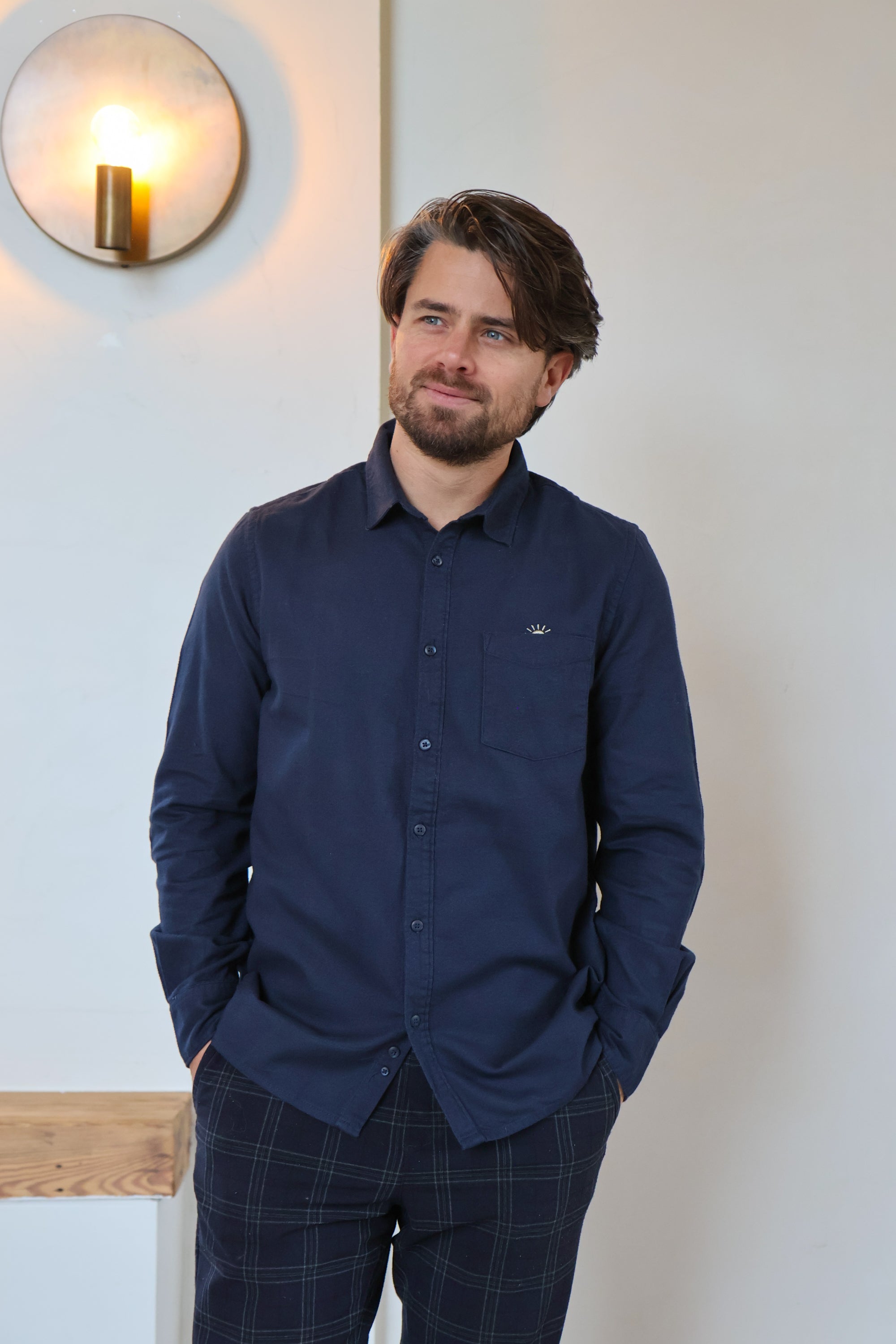Ella and Rapha Sunrise camicia flanella blu scuro