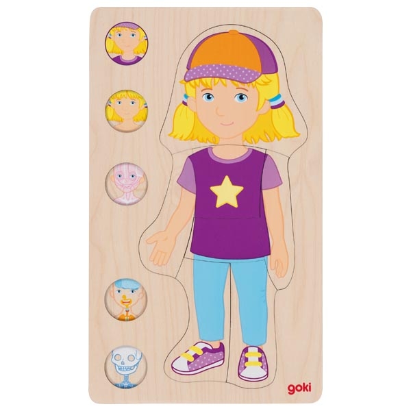 Goki corpo umano bambina puzzle legno 5 strati scheletro