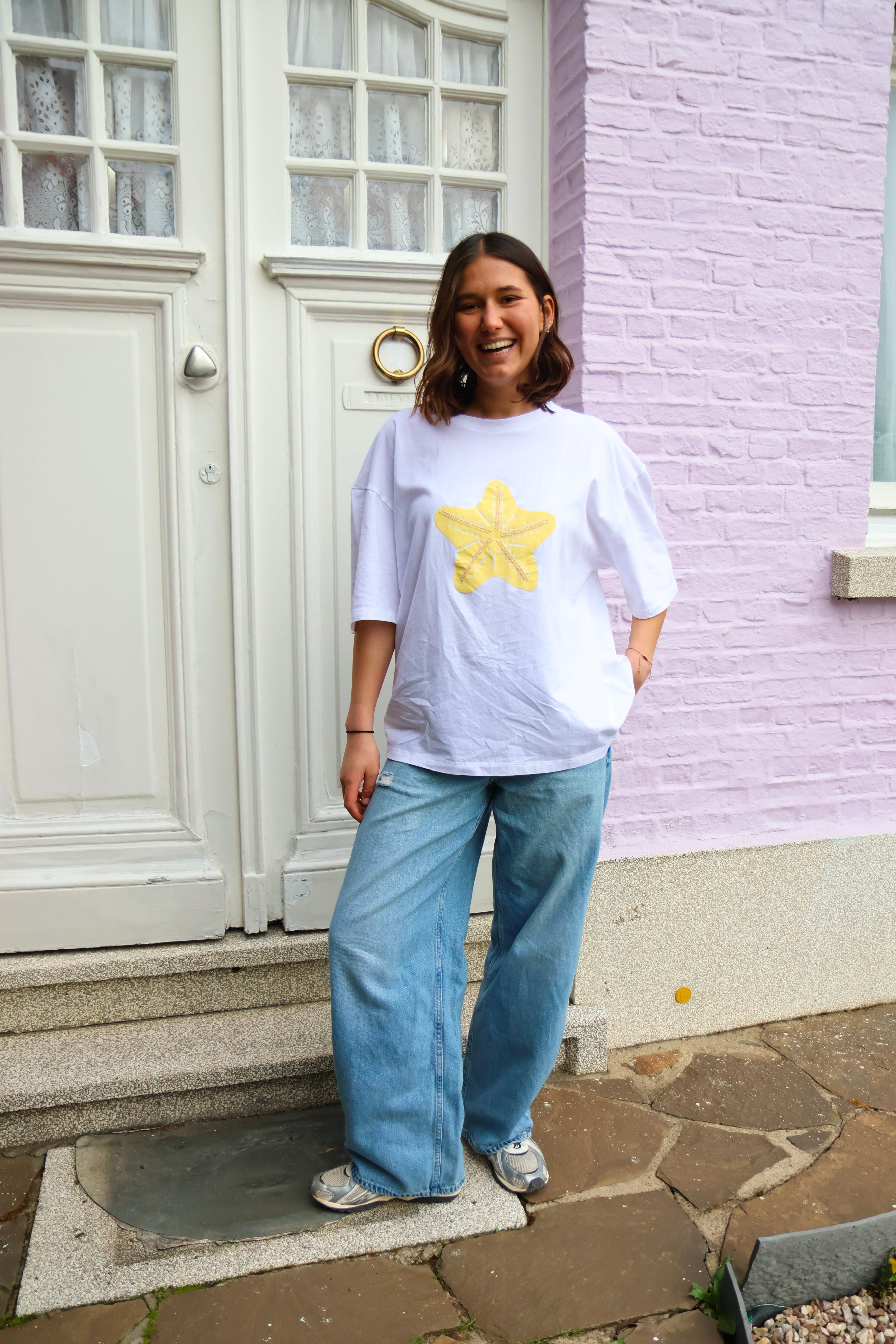 Ella and Rapha Starfish Butter Pearls t-shirt bianca cotone