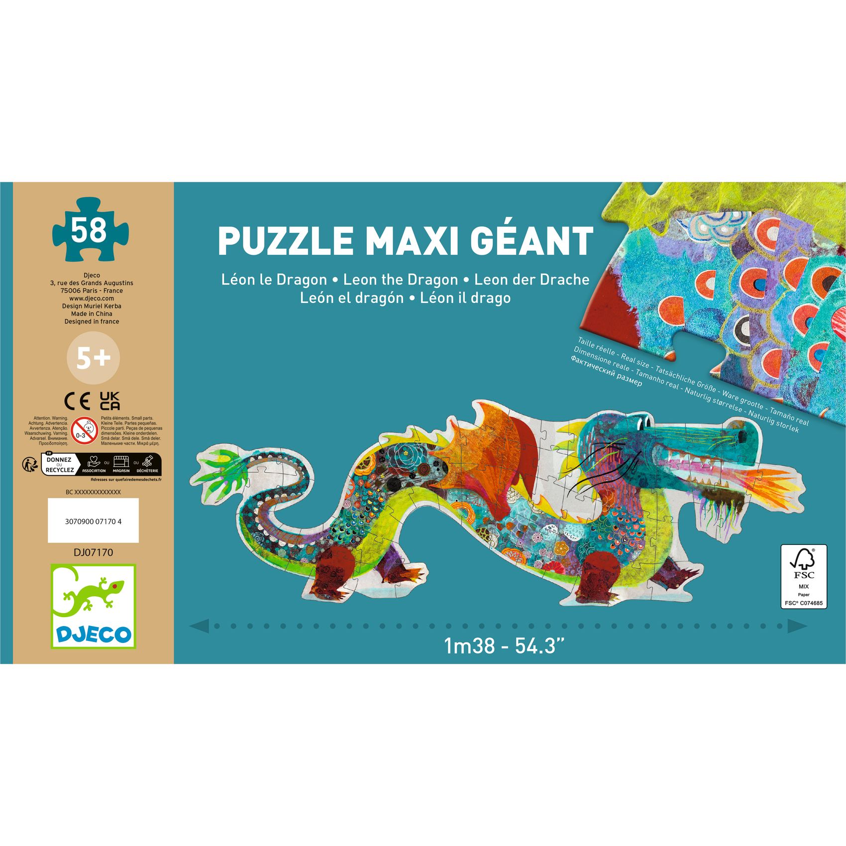 Djeco Leon the Dragon puzzle gigante 58 pezzi parata XXL