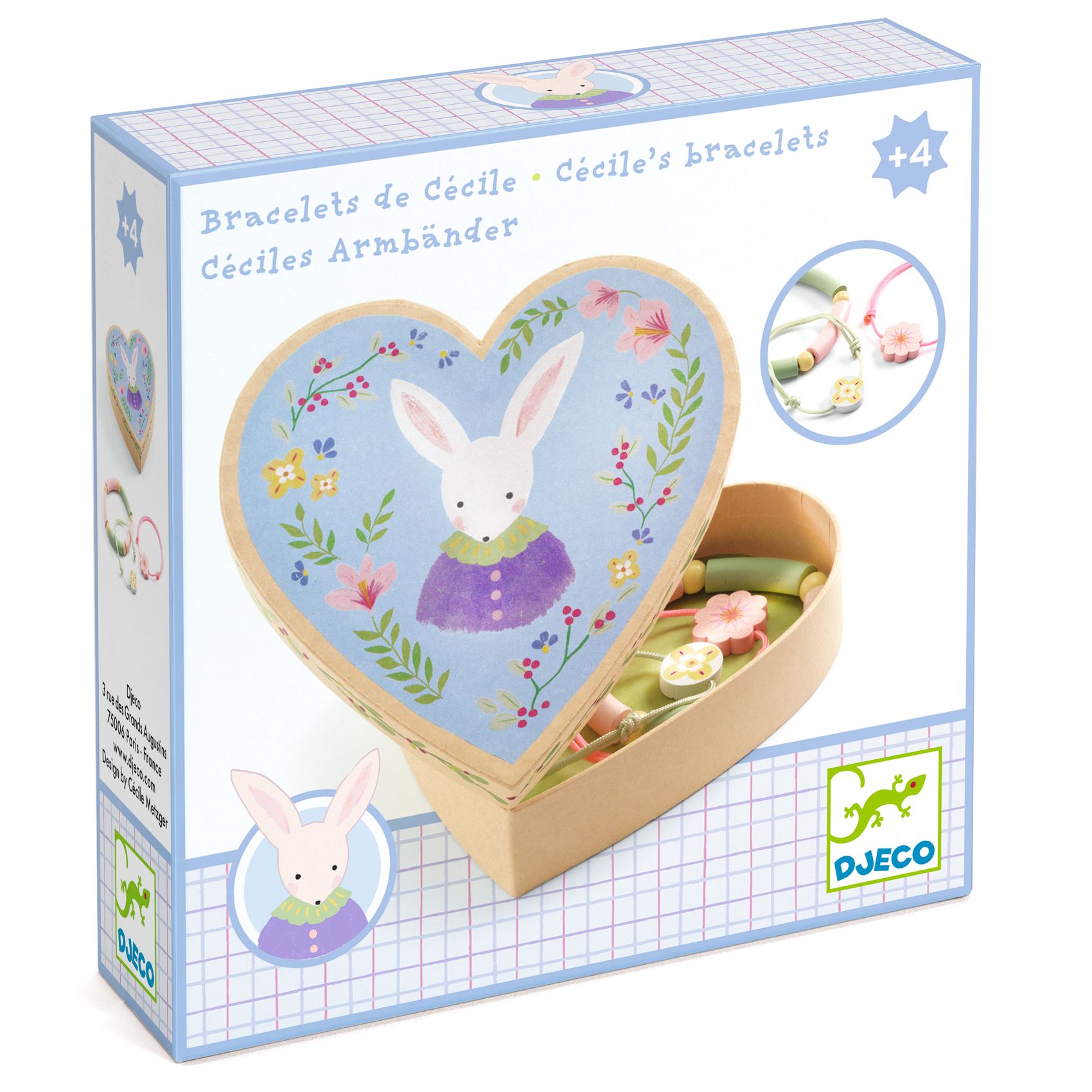 Djeco Cofanetto Cuore Braccialetti Coniglio 3 Pezzi