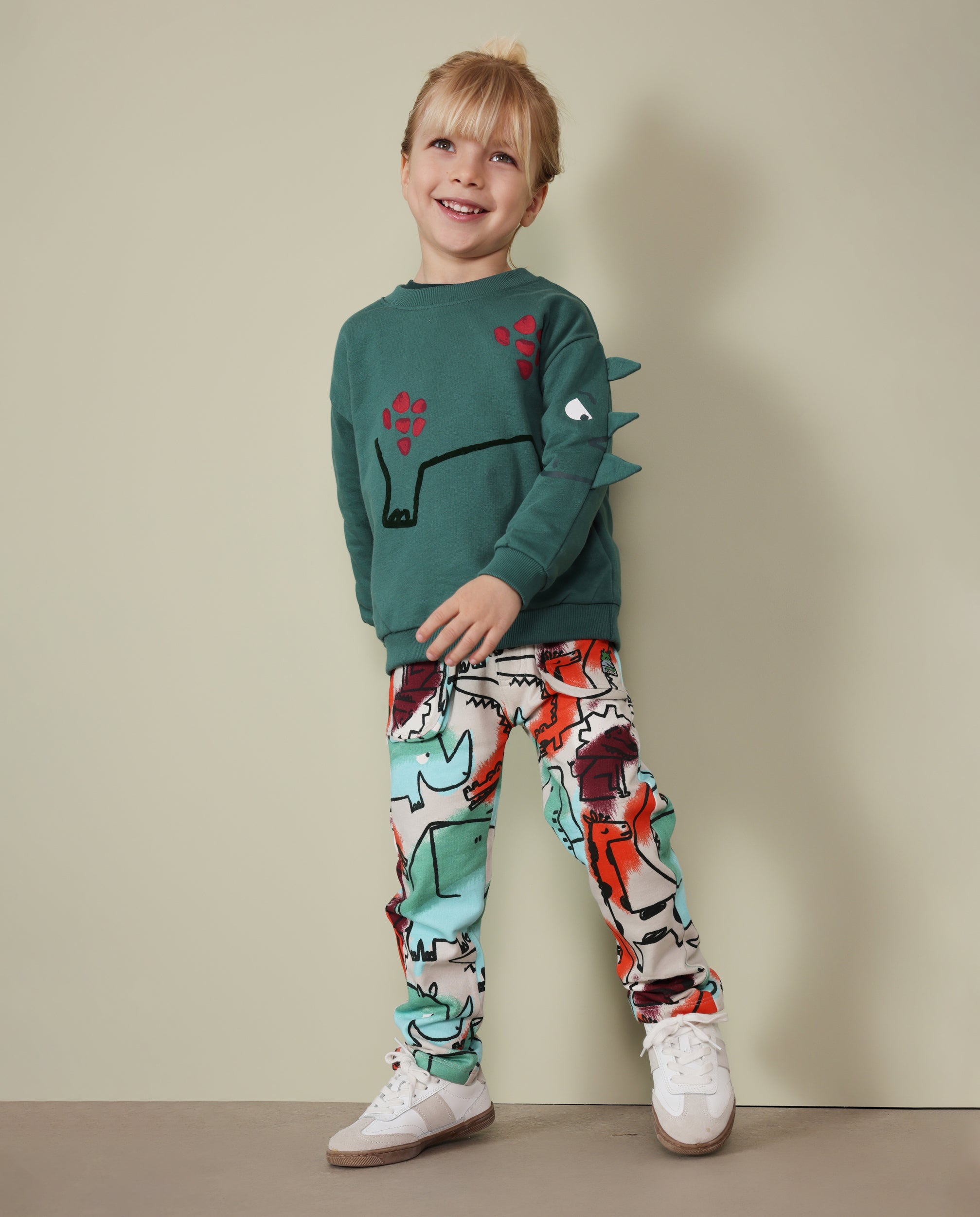 Tuc Tuc pantaloni bambino felpati crudo stampa savana
