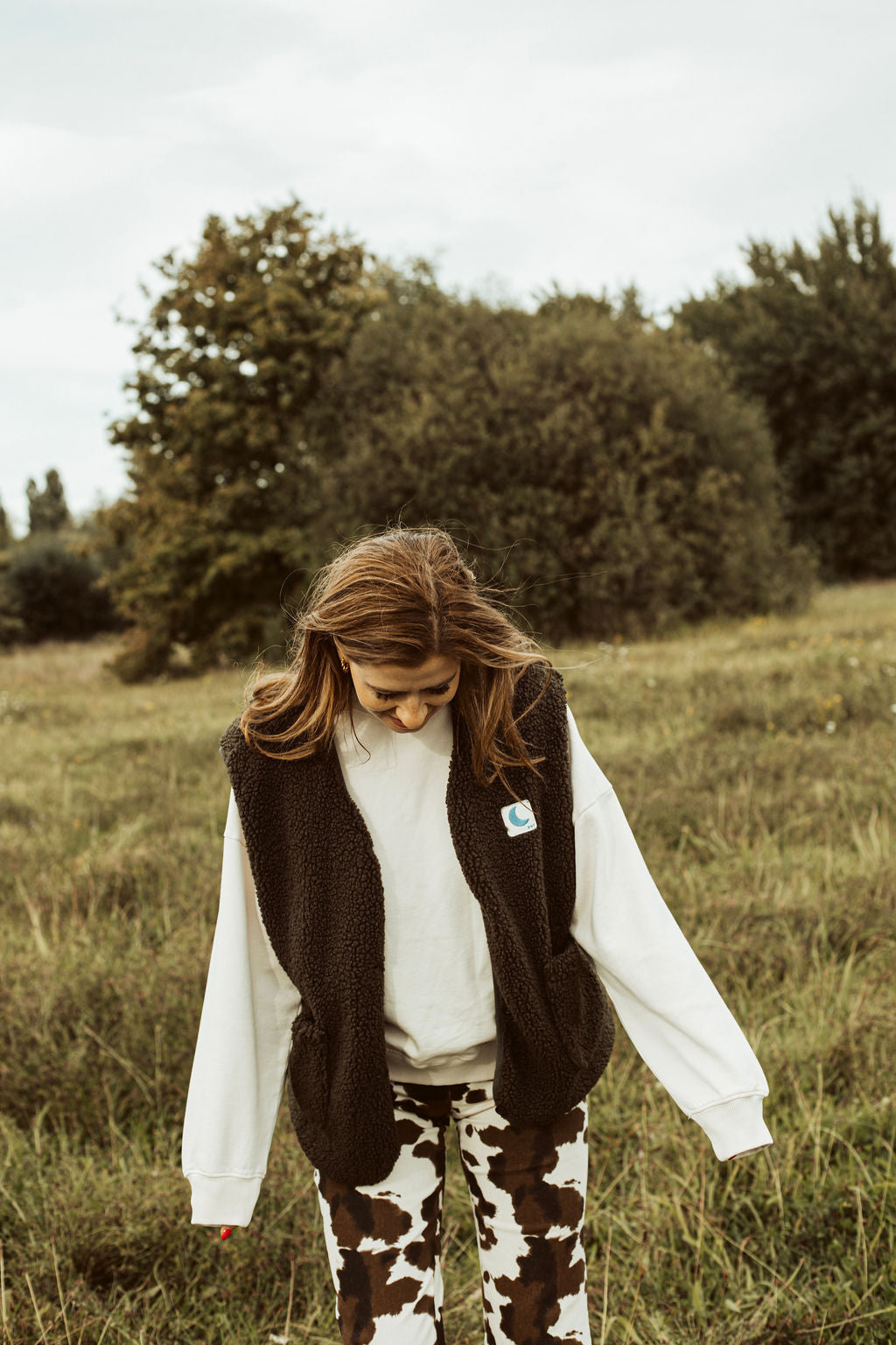 Ella and Rapha Moon gilet teddy kaki pile donna