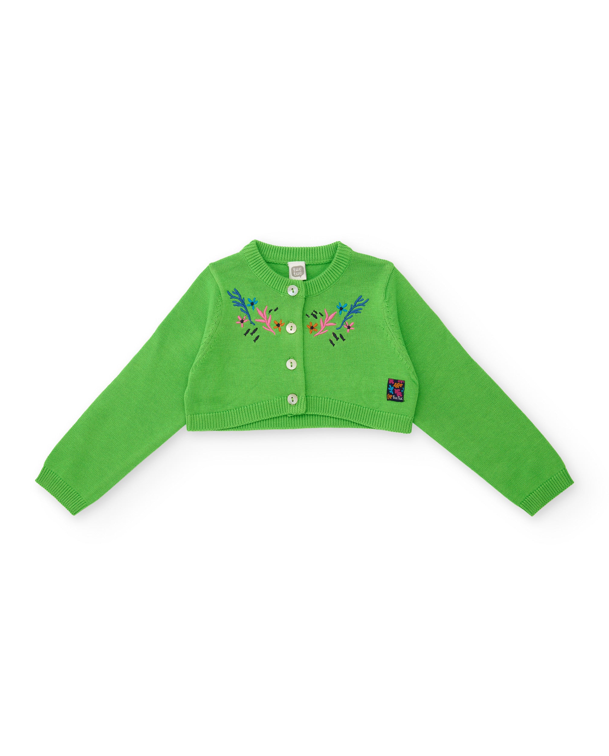 Tuc Tuc cardigan bambina bolero verde ricamo bottoni