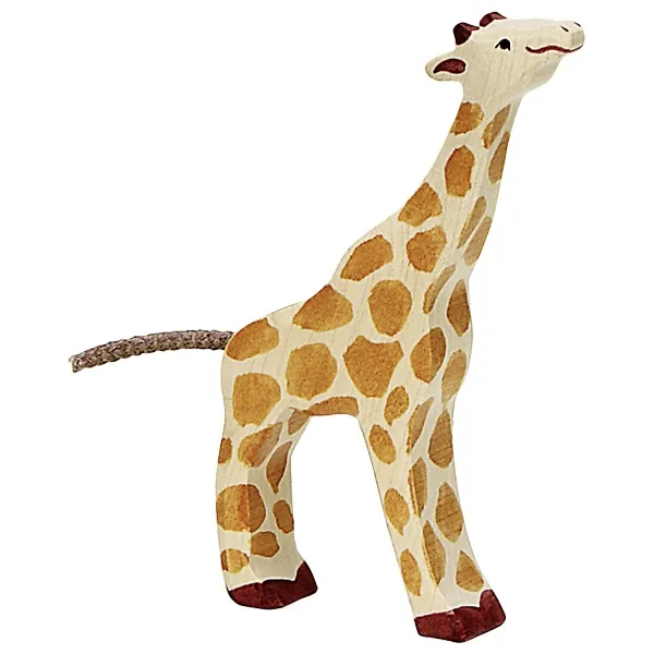 Holztiger Giraffa piccola che mangia figura in legno