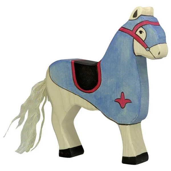 Holztiger Cavallo da Torneo Blu Figura Legno 17 cm