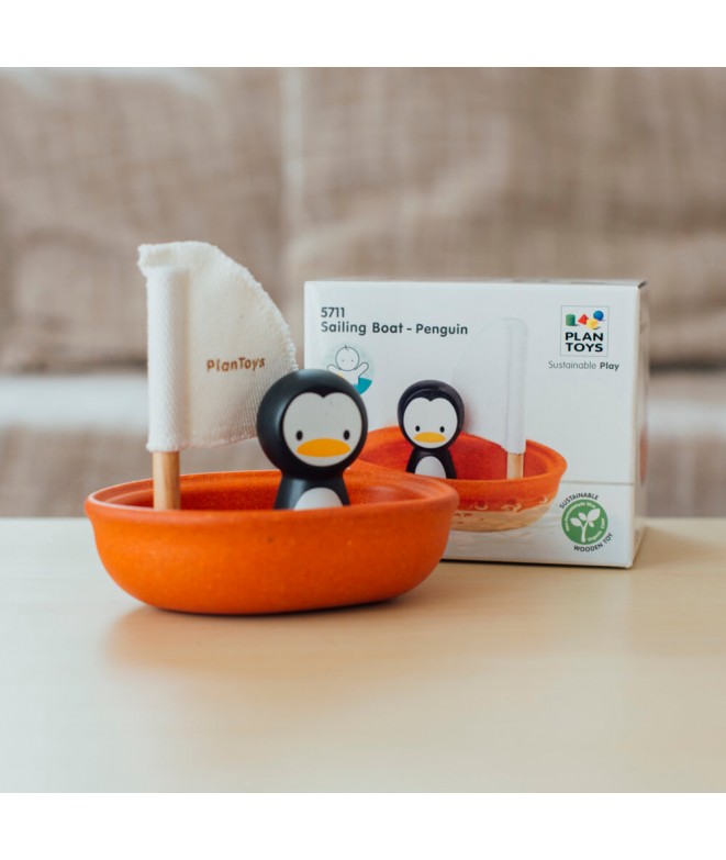 Plan Toys Barca a Vela Pinguino gioco bagnetto legno