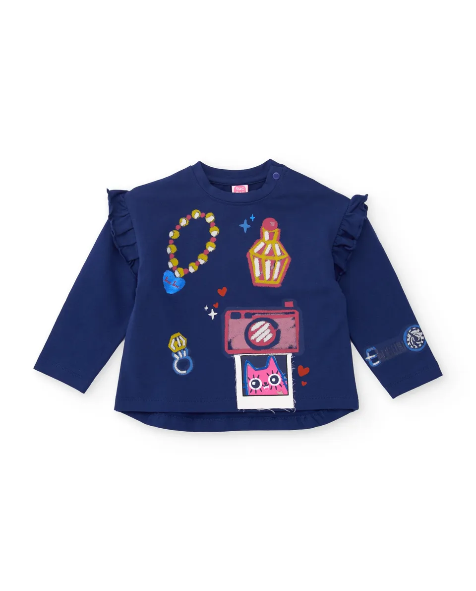 Tuc Tuc Meow Meow maglietta bambina blu navy con stampa