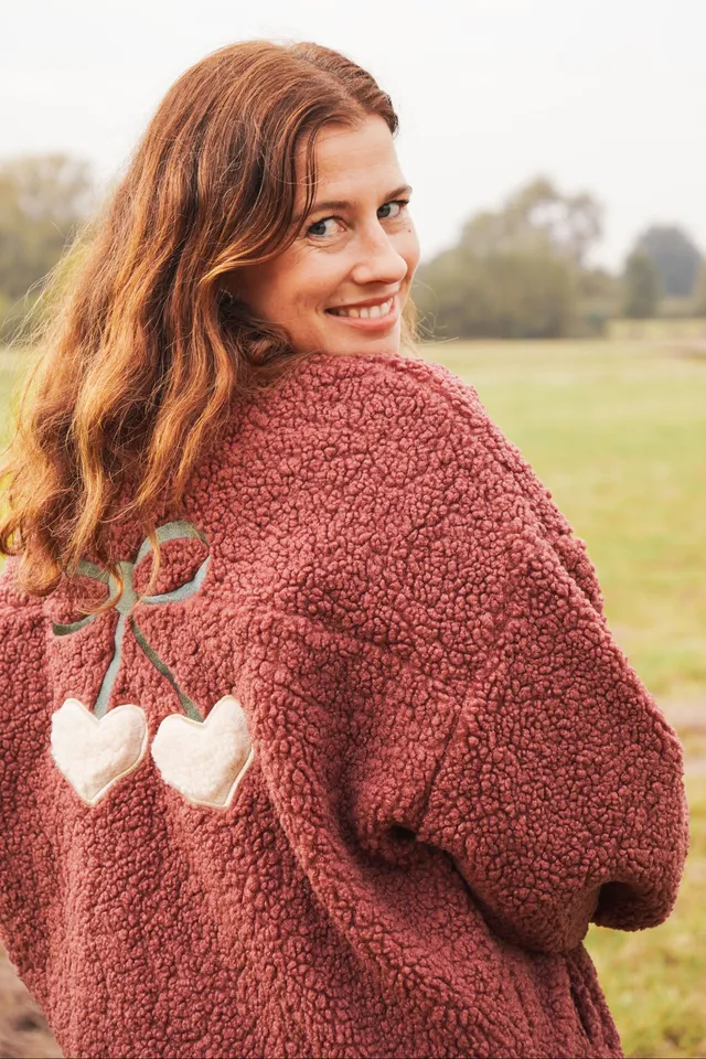 Ella and Rapha Cherry Jacket giacca teddy malva taglia unica calda
