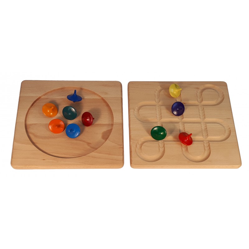 Bauspiel Pista Trottole Gioco Legno 8 Trottole