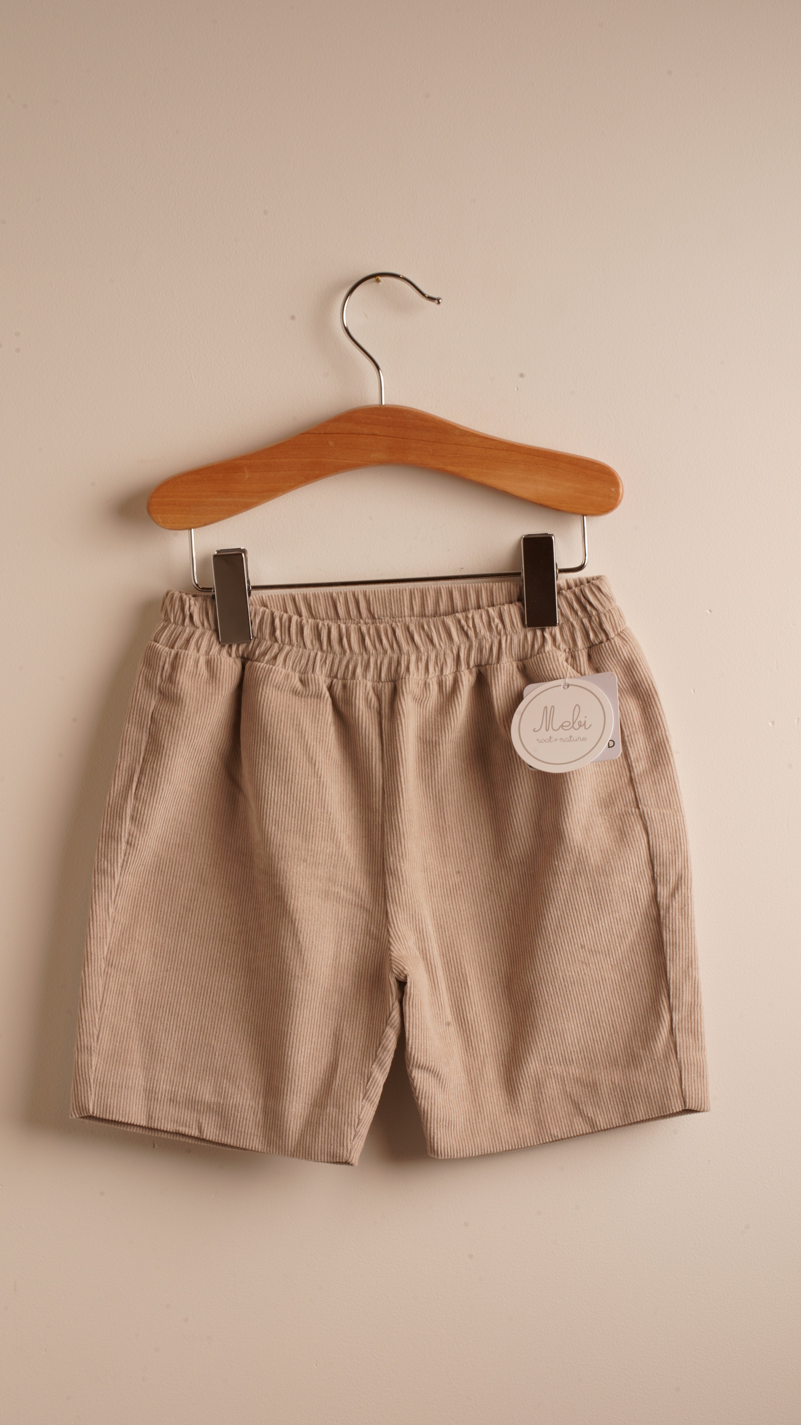 Mebi Bermuda Bimbo Velluto Beige Cotone Elastico Vita