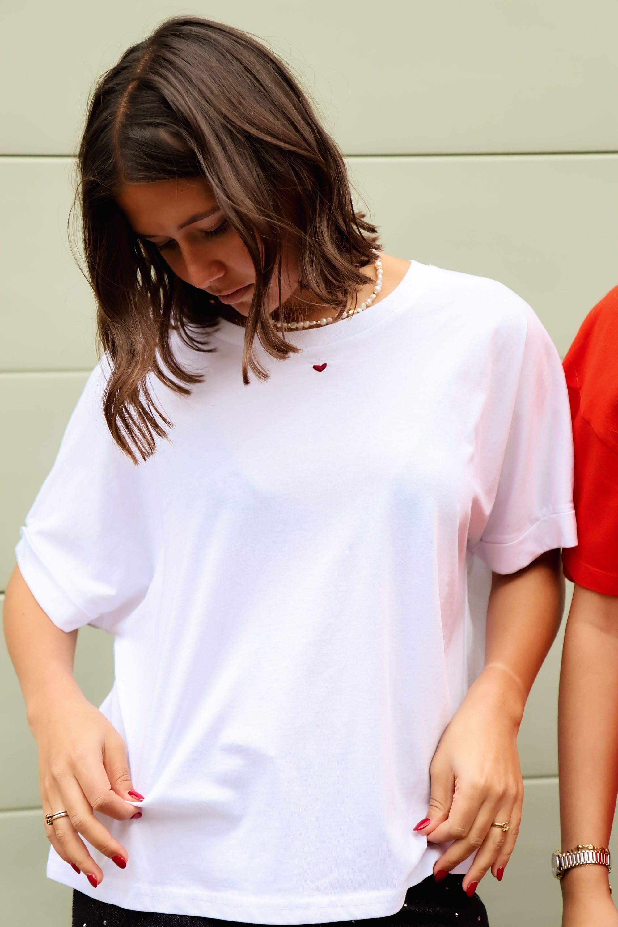 Ella and Rapha HEART t-shirt bianca ricamo cuore cotone organico
