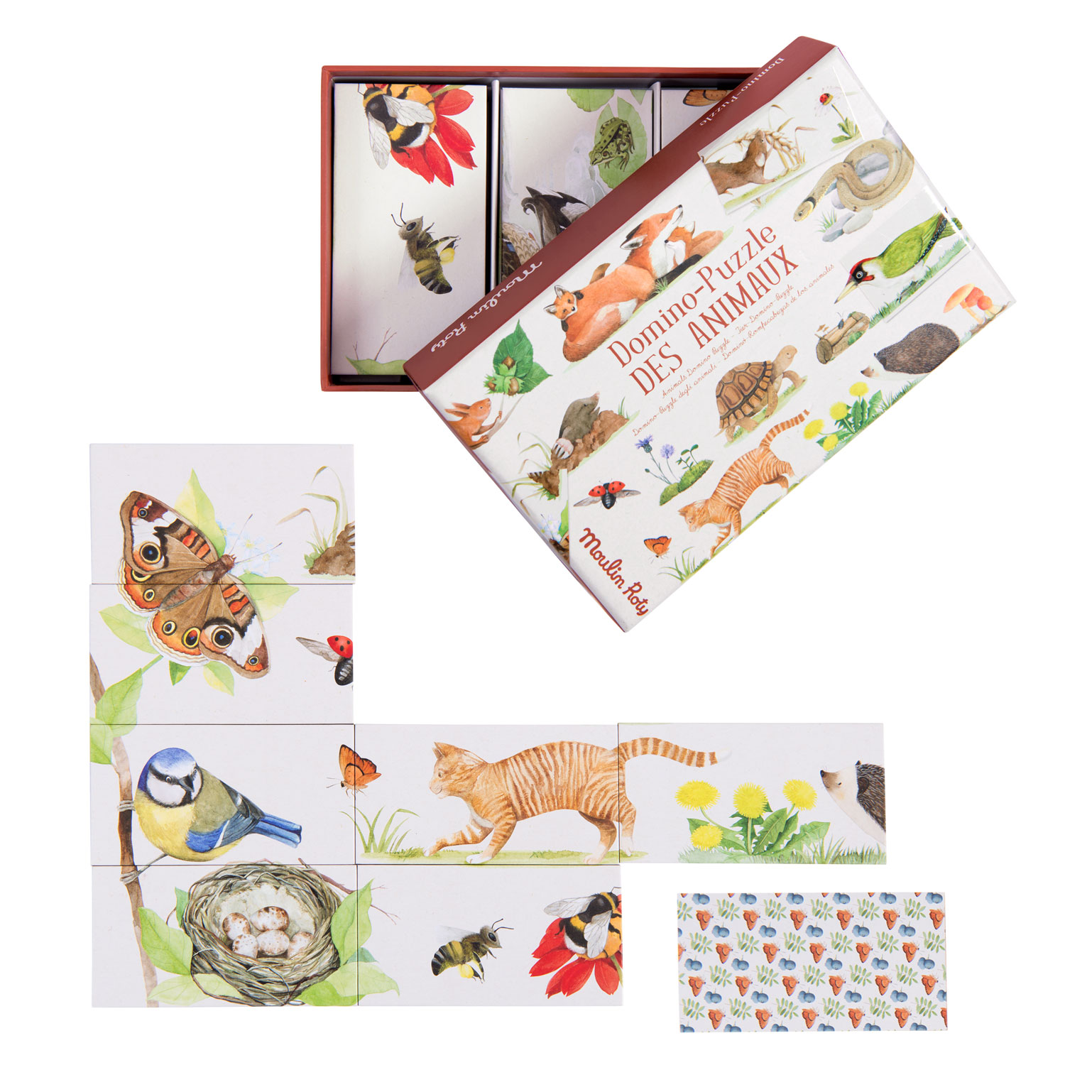 Moulin Roty Le Jardin domino puzzle animali cartone