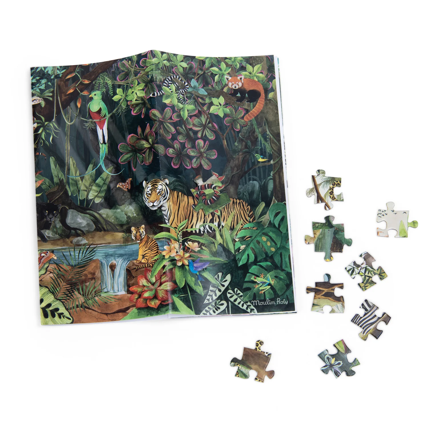 Moulin Roty Tout autour du monde Foresta tropicale puzzle 350 pezzi con poster
