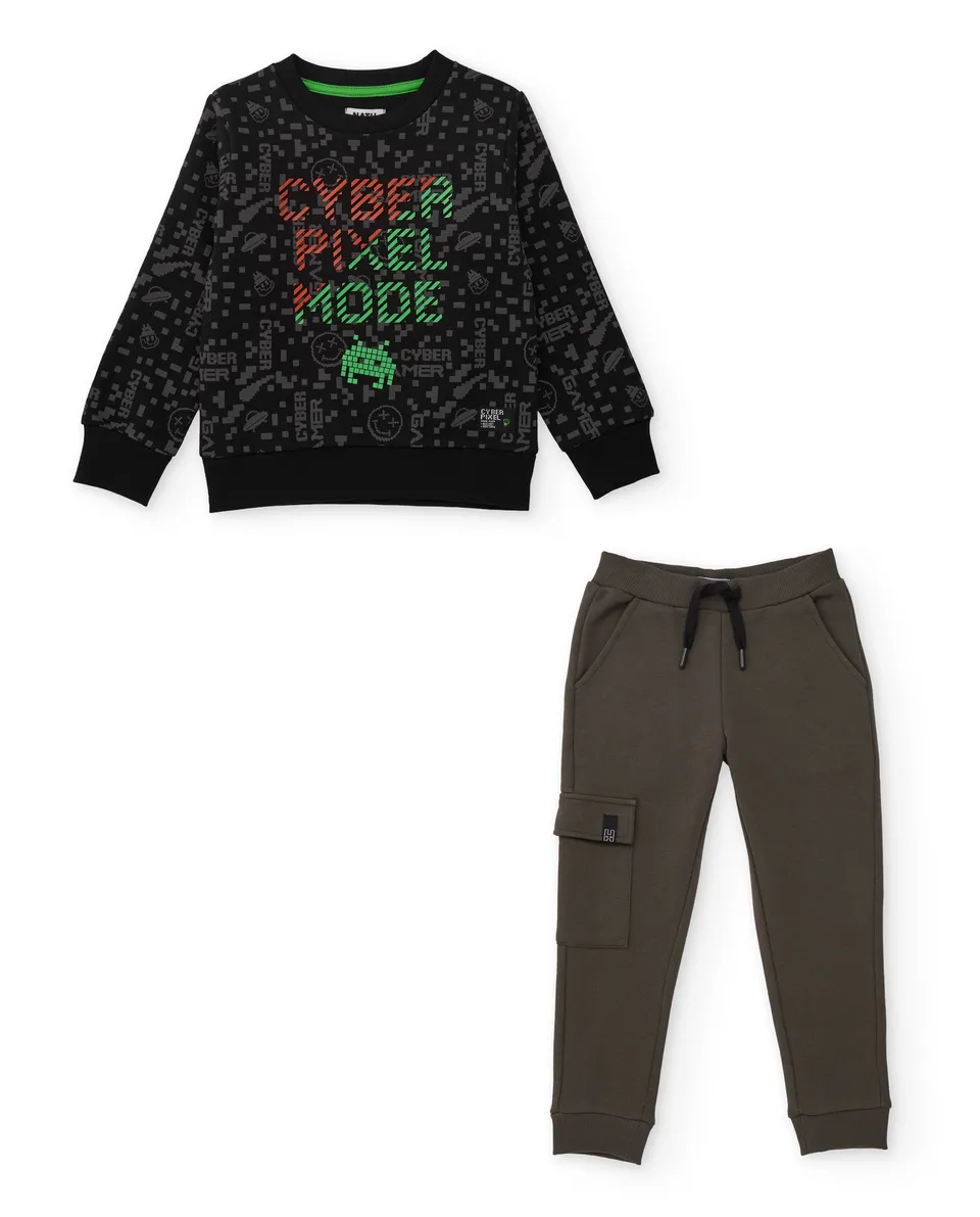 Tuc Tuc completo bambino nero felpa + jogger cotone