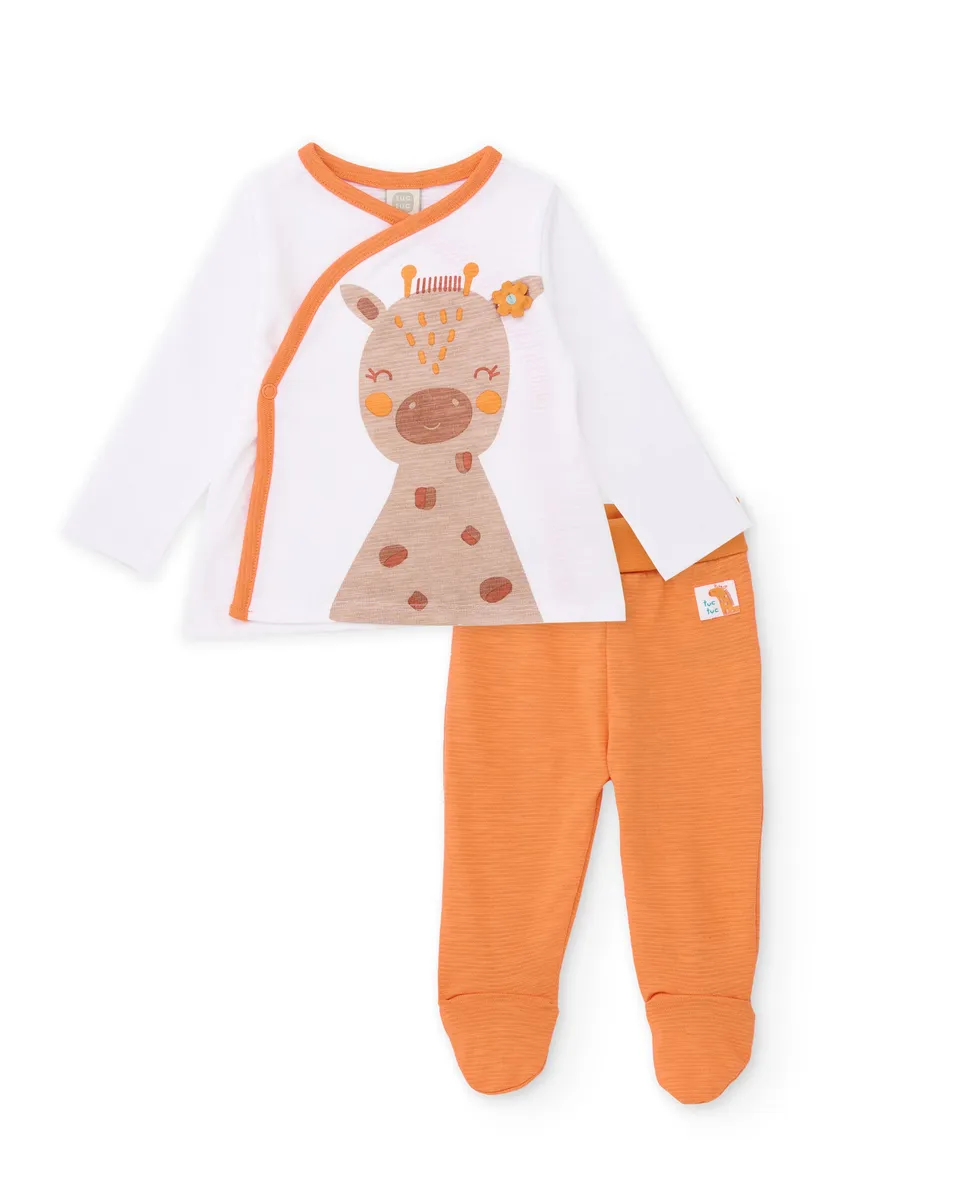 Tuc Tuc completo neonata bianco giraffa corallo 2 pezzi