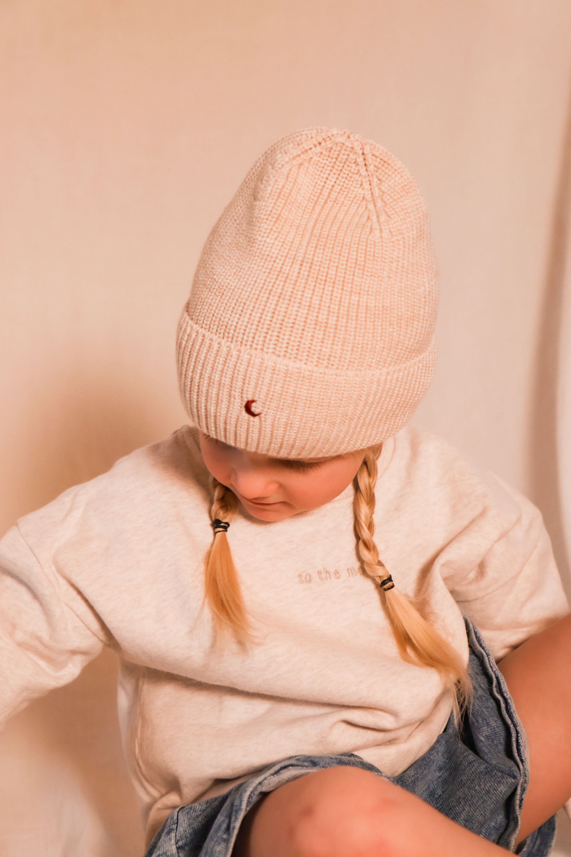 Ella and Rapha Moon Beanie berretto bimbo beige lana