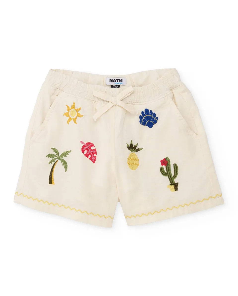 Tuc tuc Shorts bambina bianchi con ricami estivi