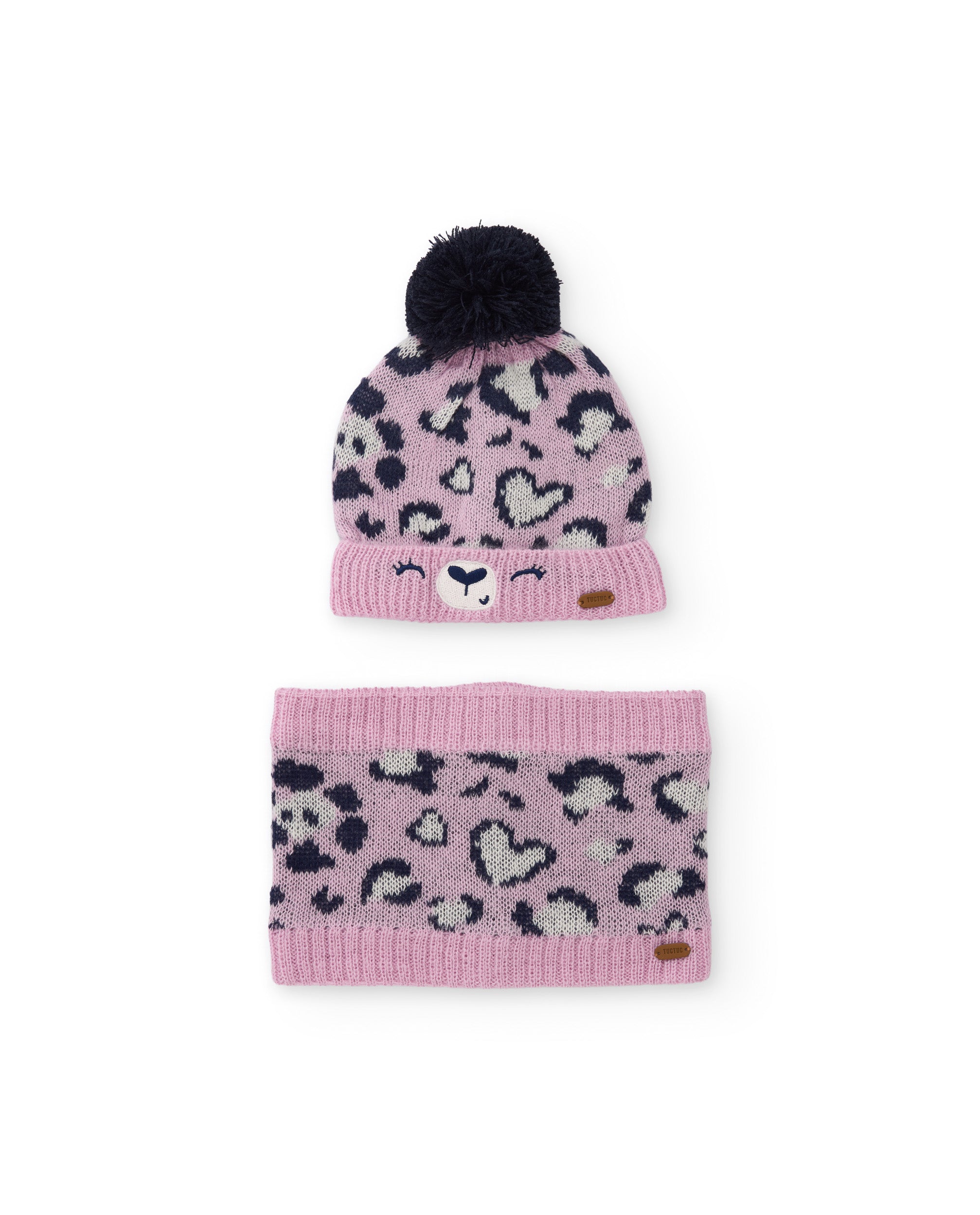 Tuc Tuc Set Cappello e Scaldacollo Rosa Animalier Maglia